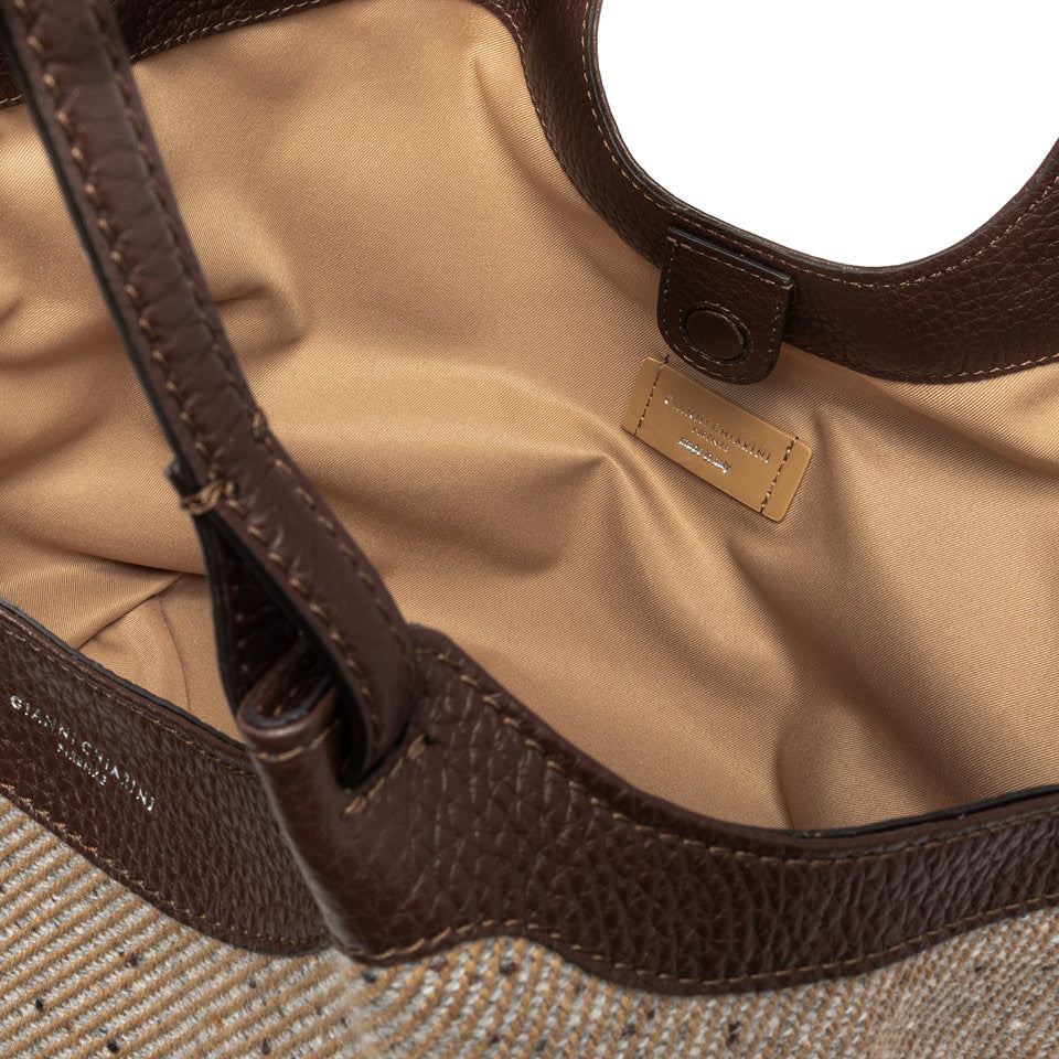 Gianni Chiarini Borsa a mano o a spalla realizzata in tessuto lana intrecciato testa di moro