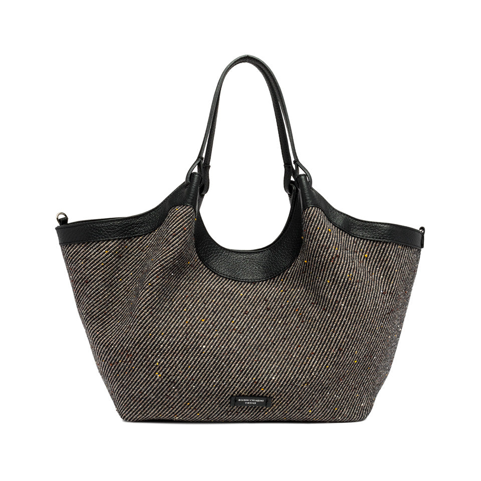 Gianni Chiarini Borsa a mano o a spalla in tessuto lana intrecciato nero