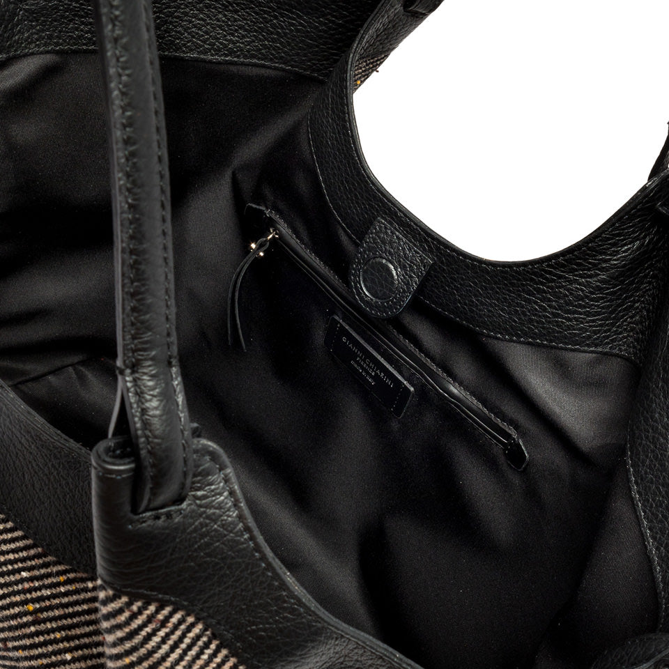Gianni Chiarini Borsa a mano o a spalla in tessuto lana intrecciato nero