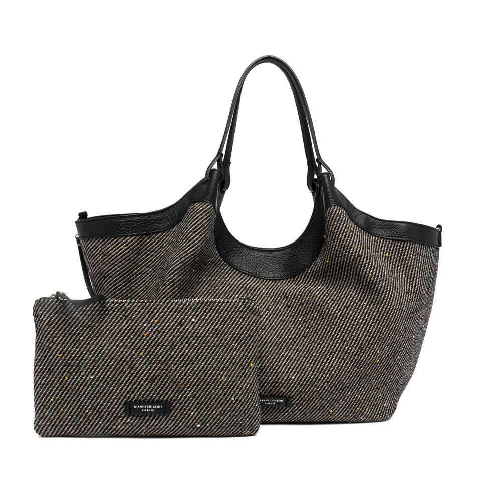 Gianni Chiarini Borsa a mano o a spalla in tessuto lana intrecciato nero