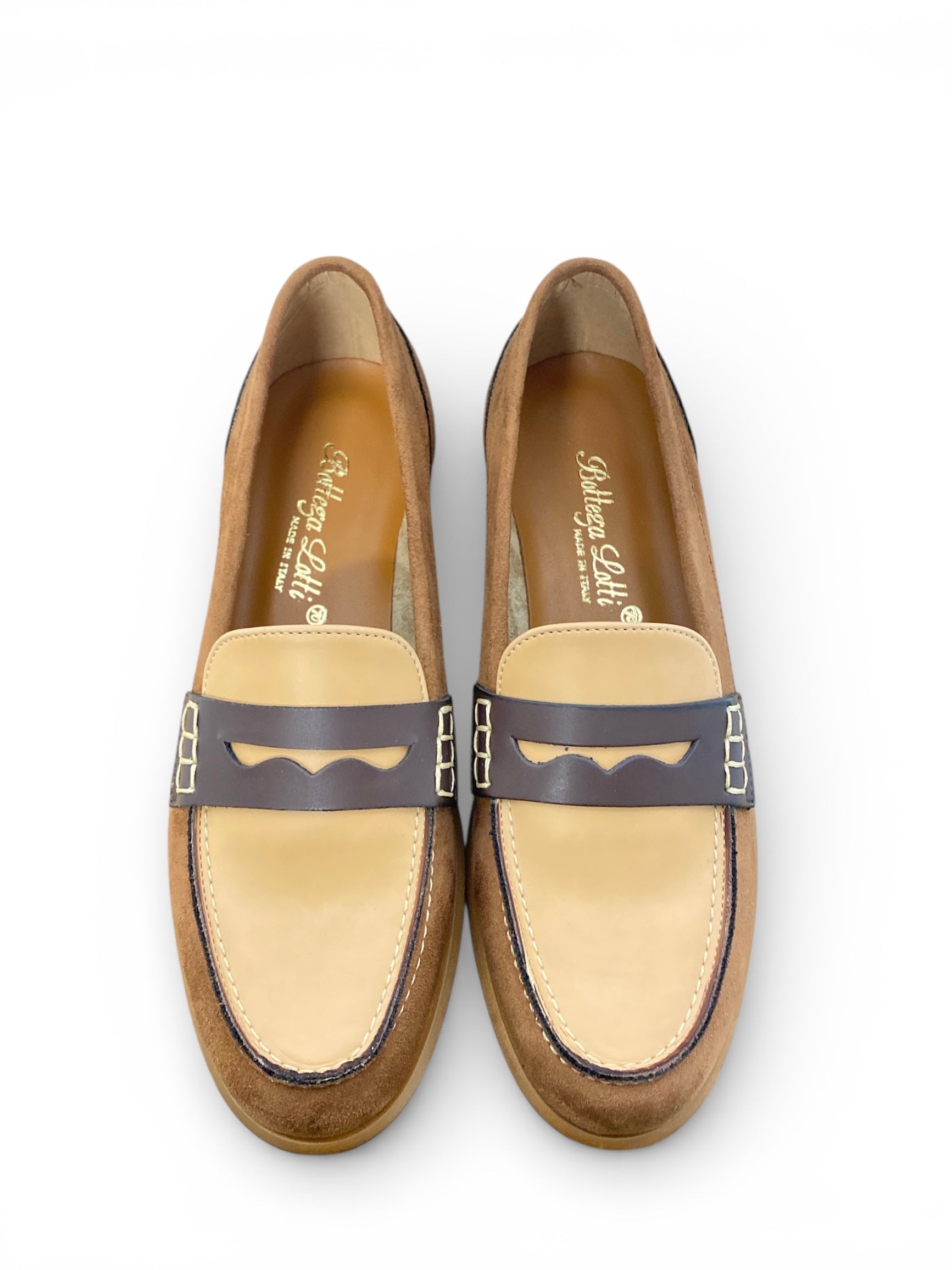 BOTTEGA LOTTI MOCASSINO TESSUTO CUOIO