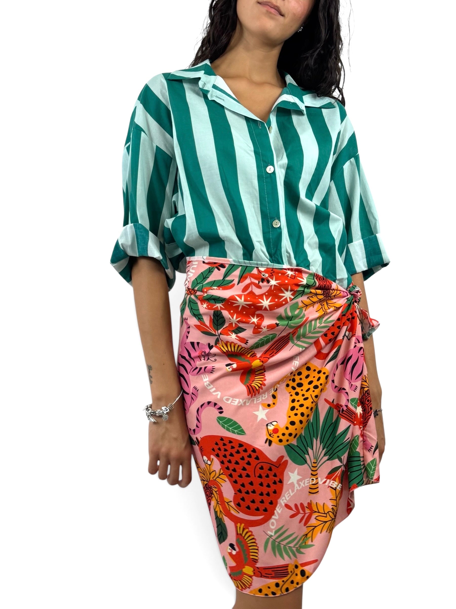 SUSY MIX CAMICIA RIGHE VERDE ACQUA