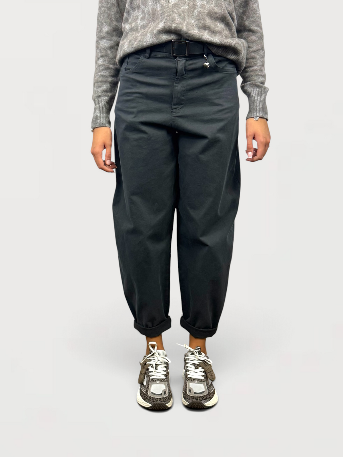 SUSY MIX PANTALONE CUORICINO CON CINTURA PIOMBO