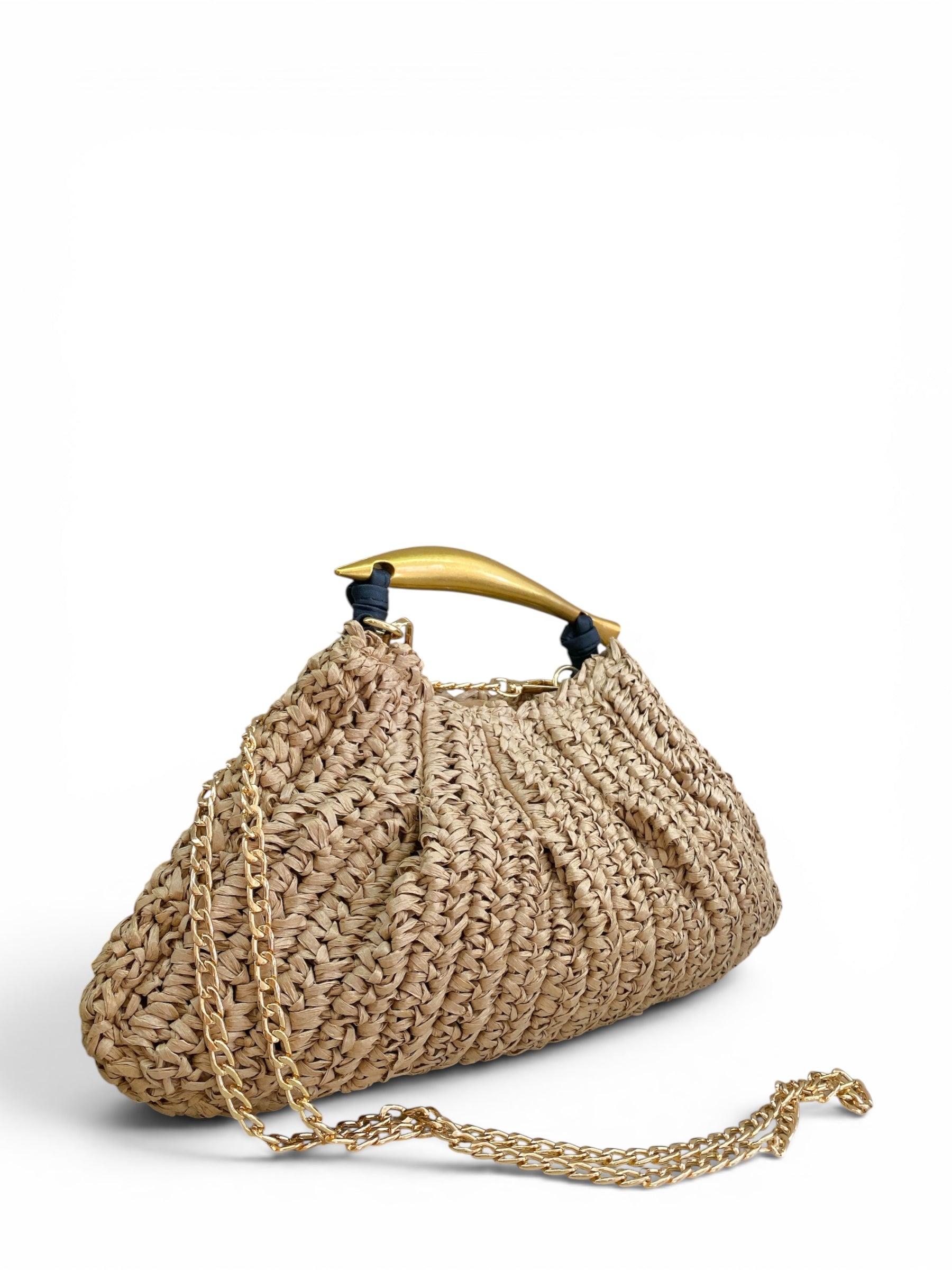 SUSY MIX BORSA RAFIA CUOIO CON MANICO ORO