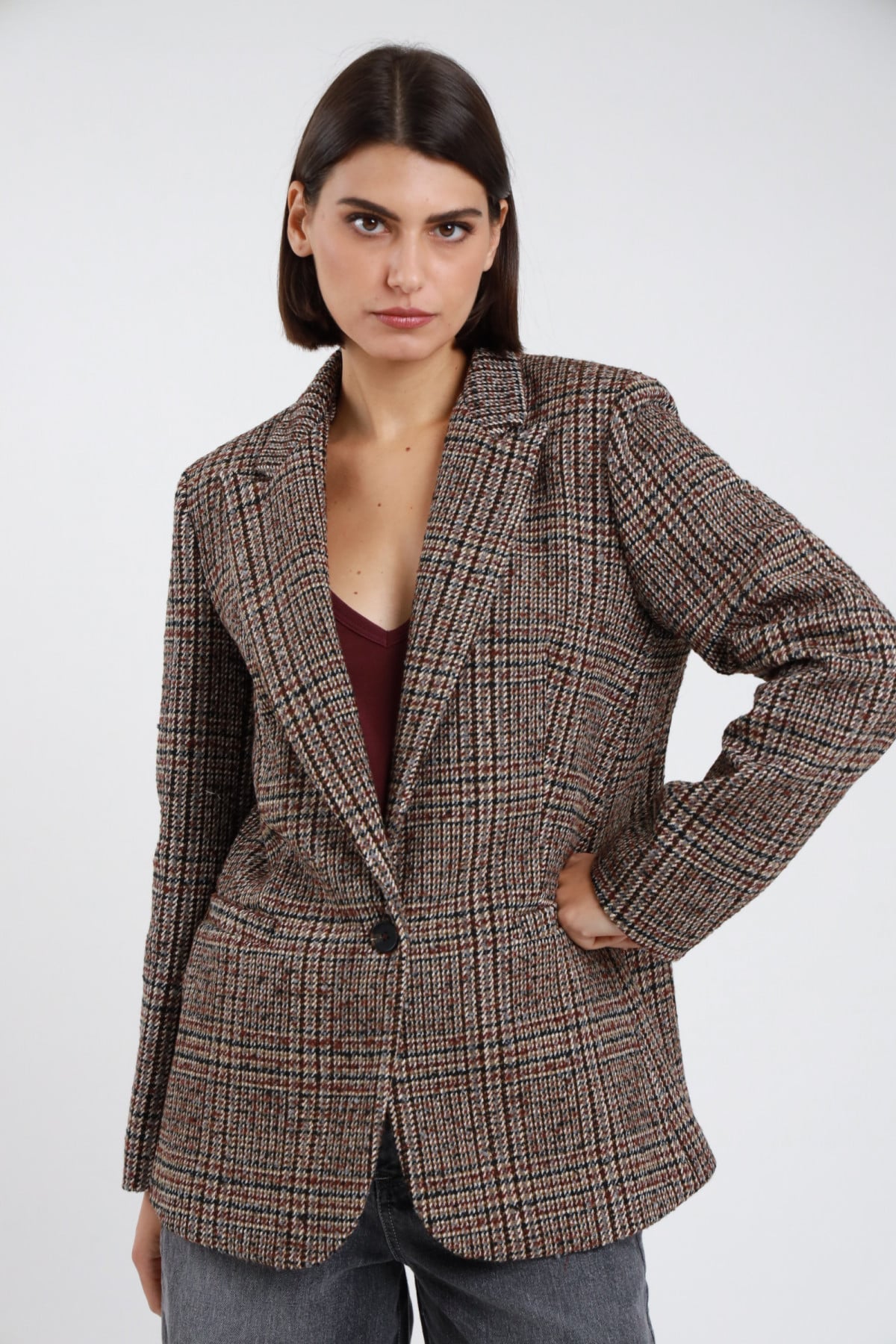 SUSY MIX BLAZER PIED DE POULE VINO