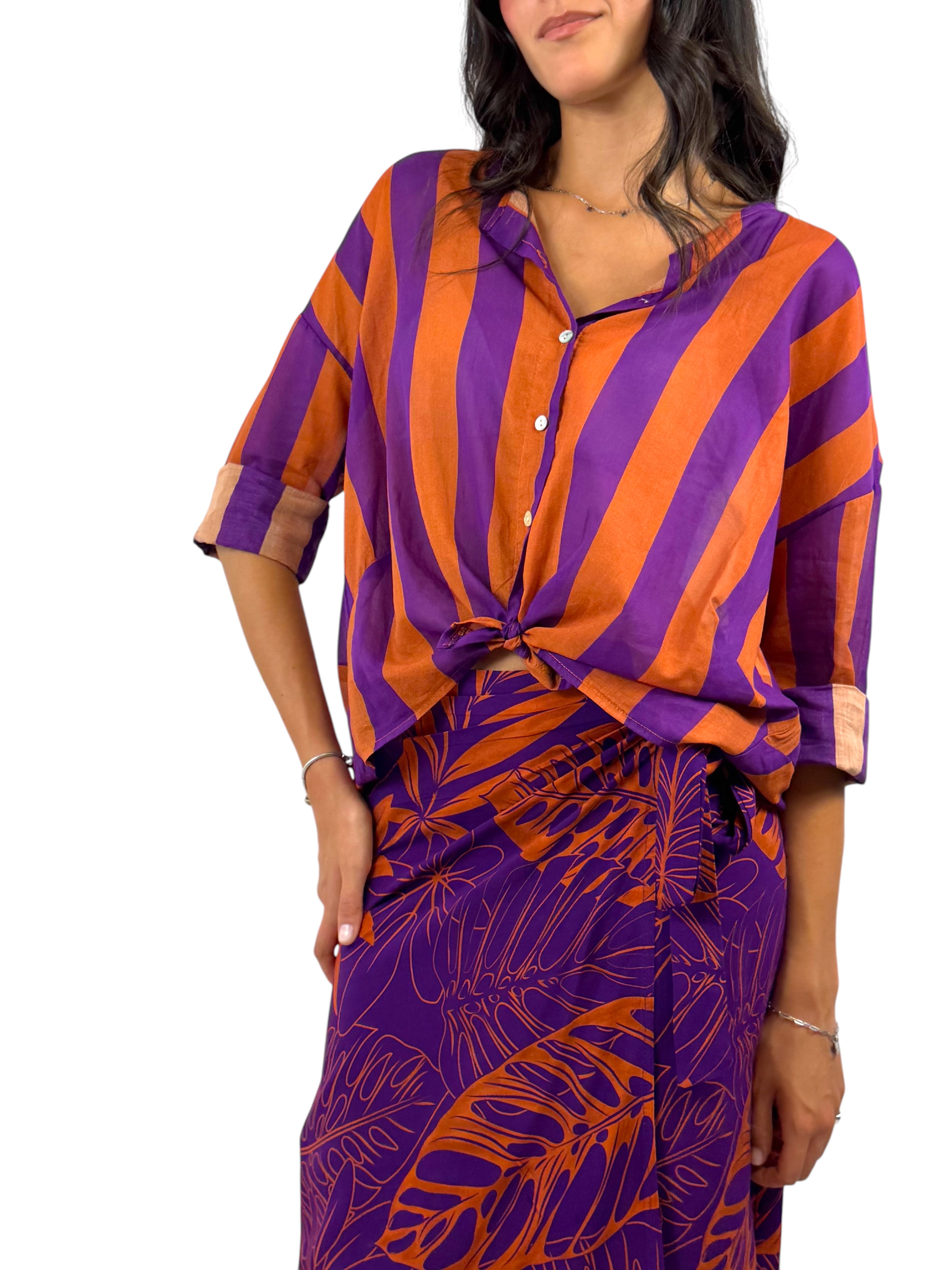 KIKISIX CAMICIA RIGHE VIOLA