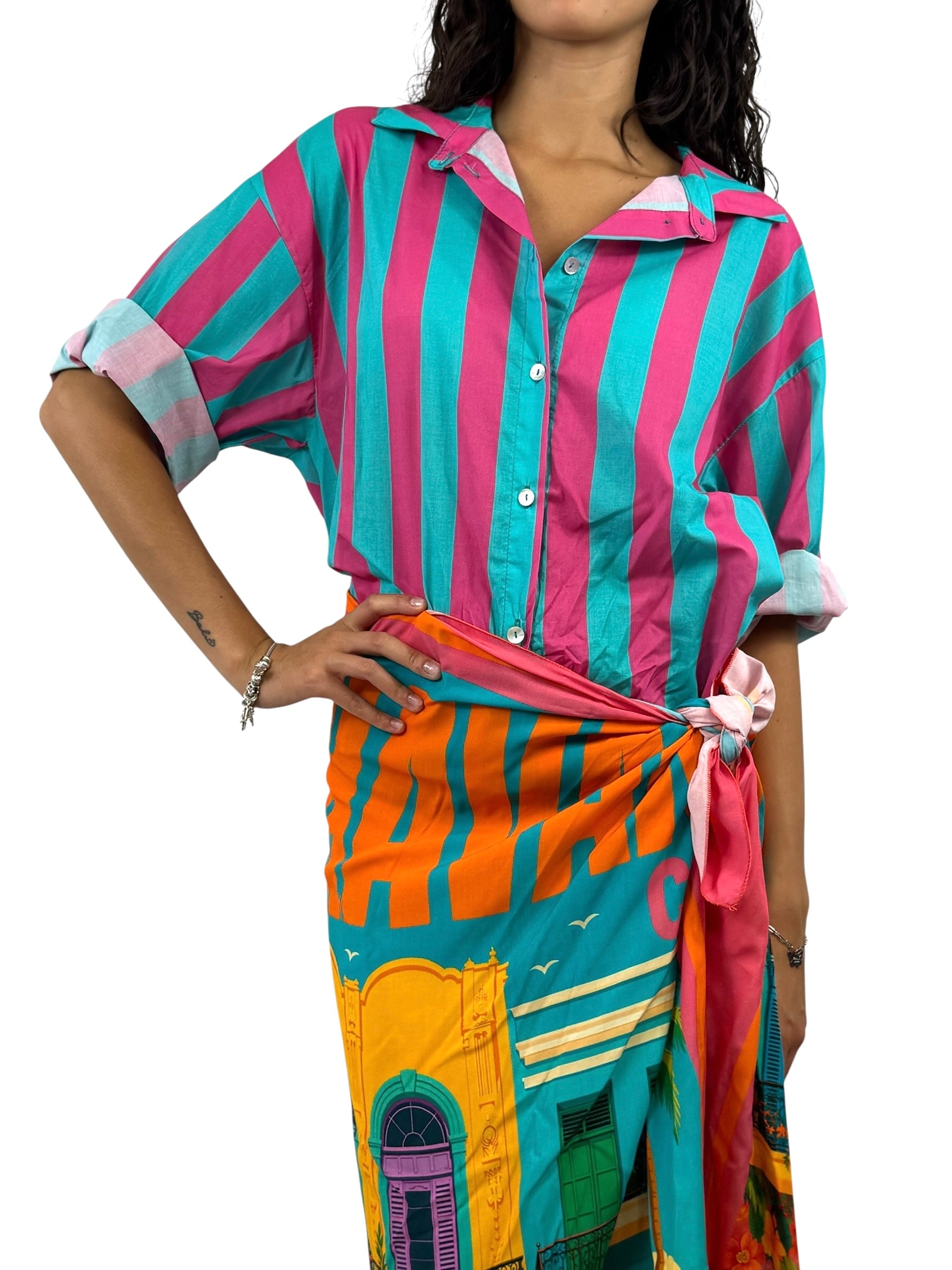 SUSY MIX CAMICIA RIGHE TURCHESE FUCSIA