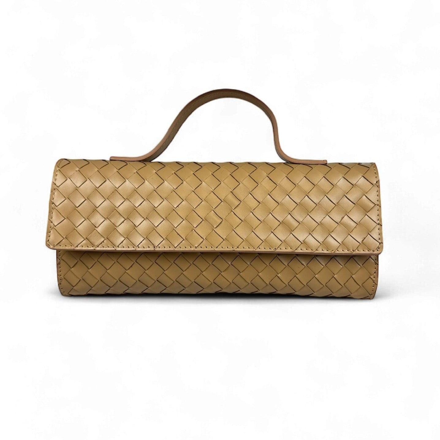 Cecile MI pochette pelle intrecciata colore naturale con manico e tracolla lunga