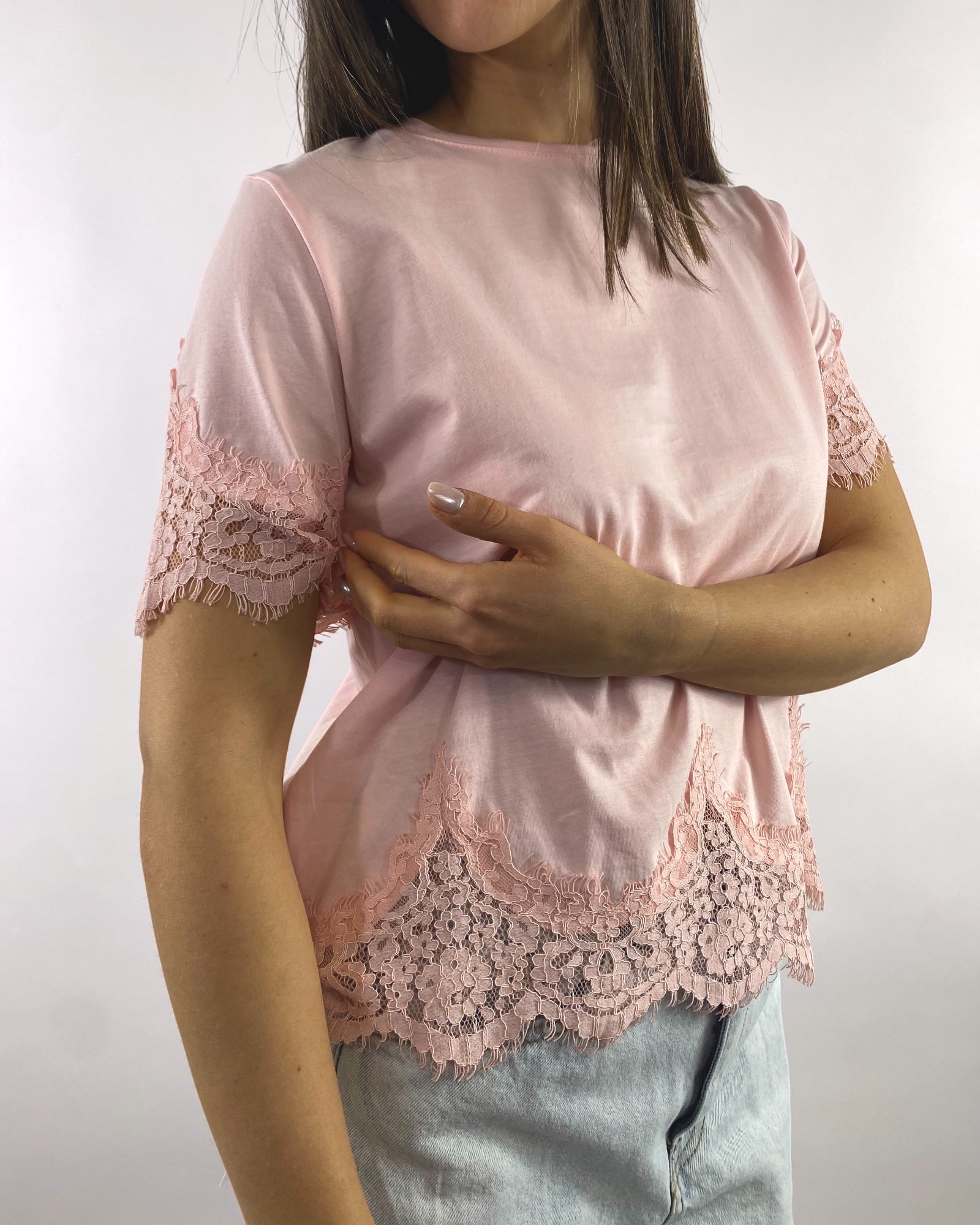 SUSY MIX T-SHIRT CON PIZZO ROSA