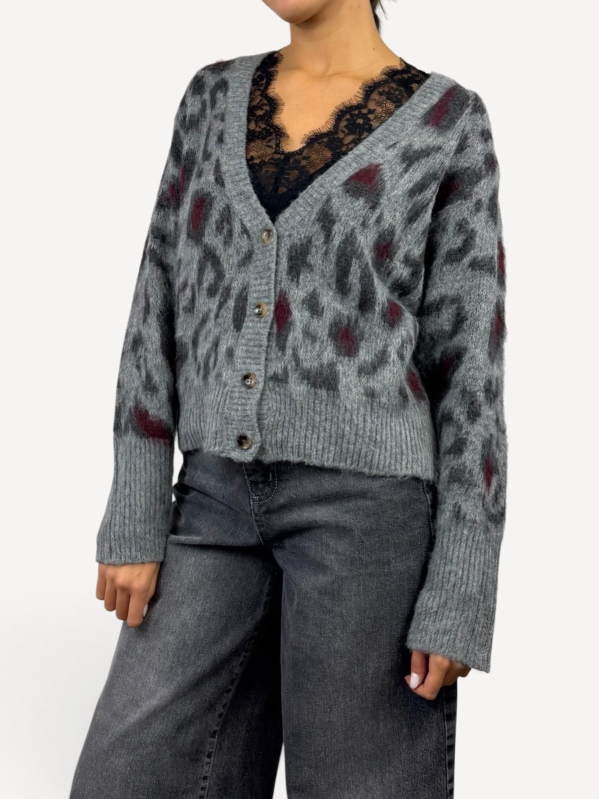 SUSY MIX CARDIGAN MACULATO GRIGIO