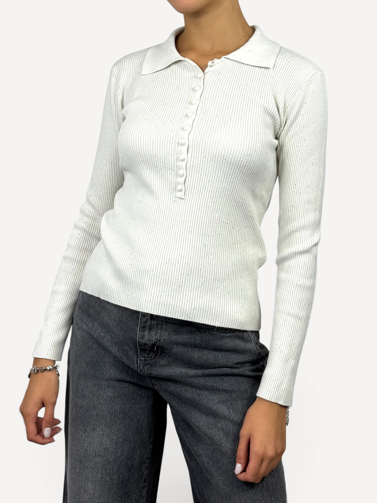 SUSY MIX MAGLIA MODELLO POLO A COSTINE CREMA