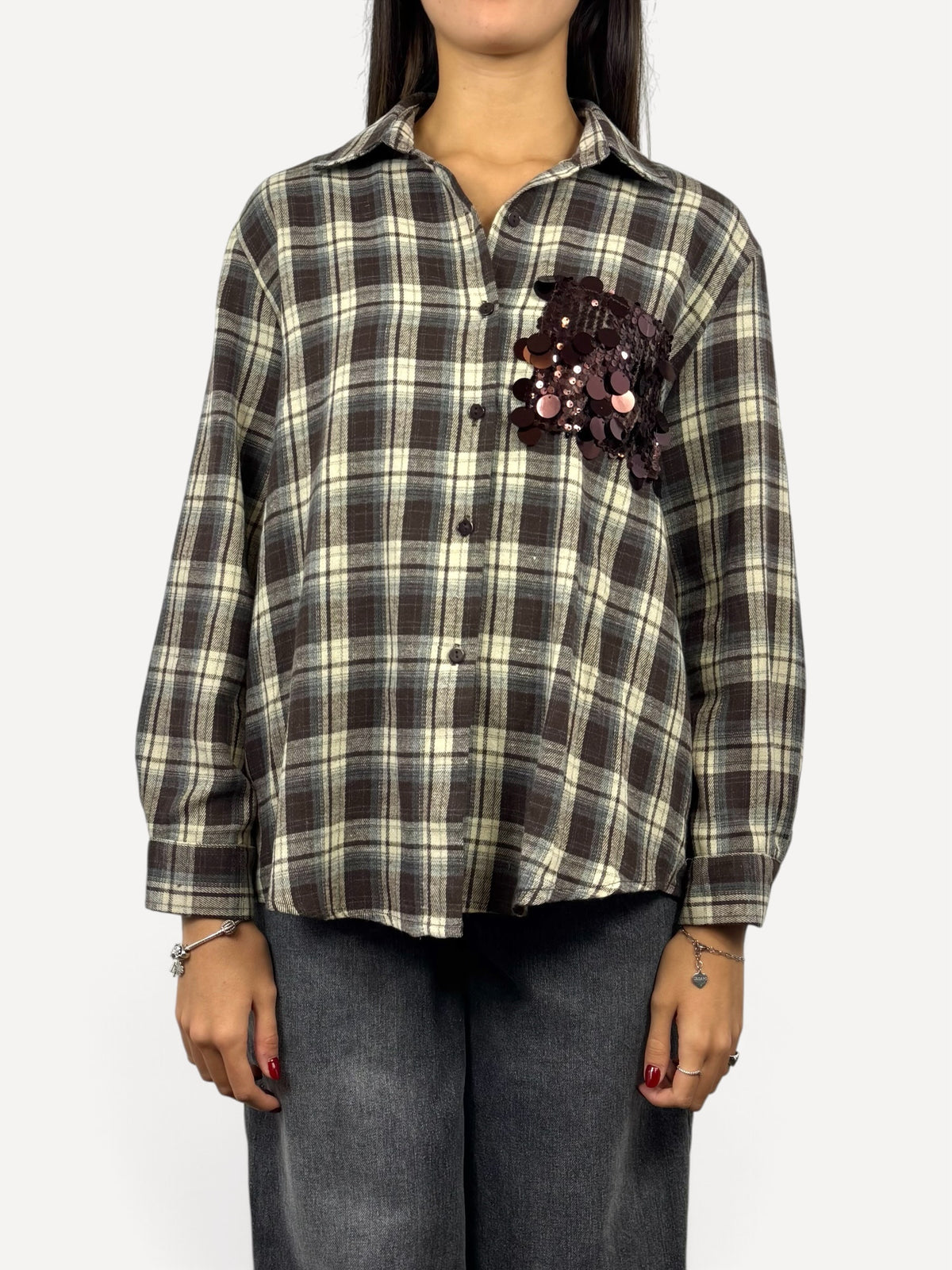 SUSY MIX CAMICIA A QUADRI CON TASCA IN PAILLETTES