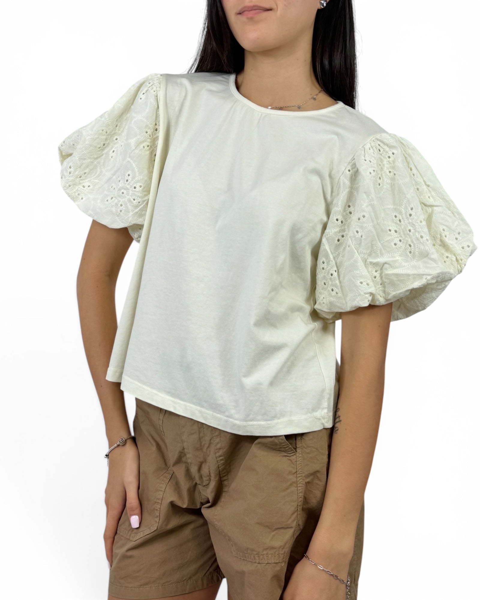 SUSY MIX MAGLIA MANICA SANGALLO CREMA
