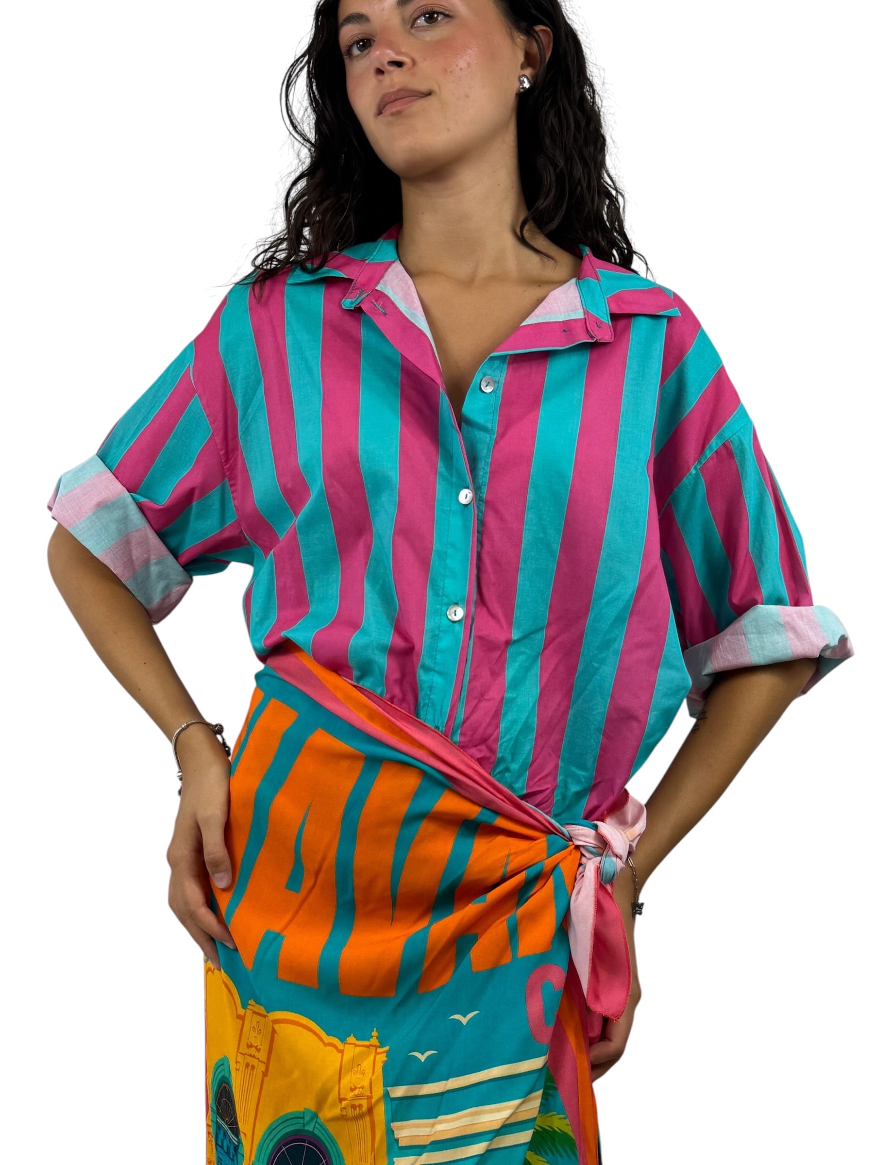 SUSY MIX CAMICIA RIGHE TURCHESE FUCSIA