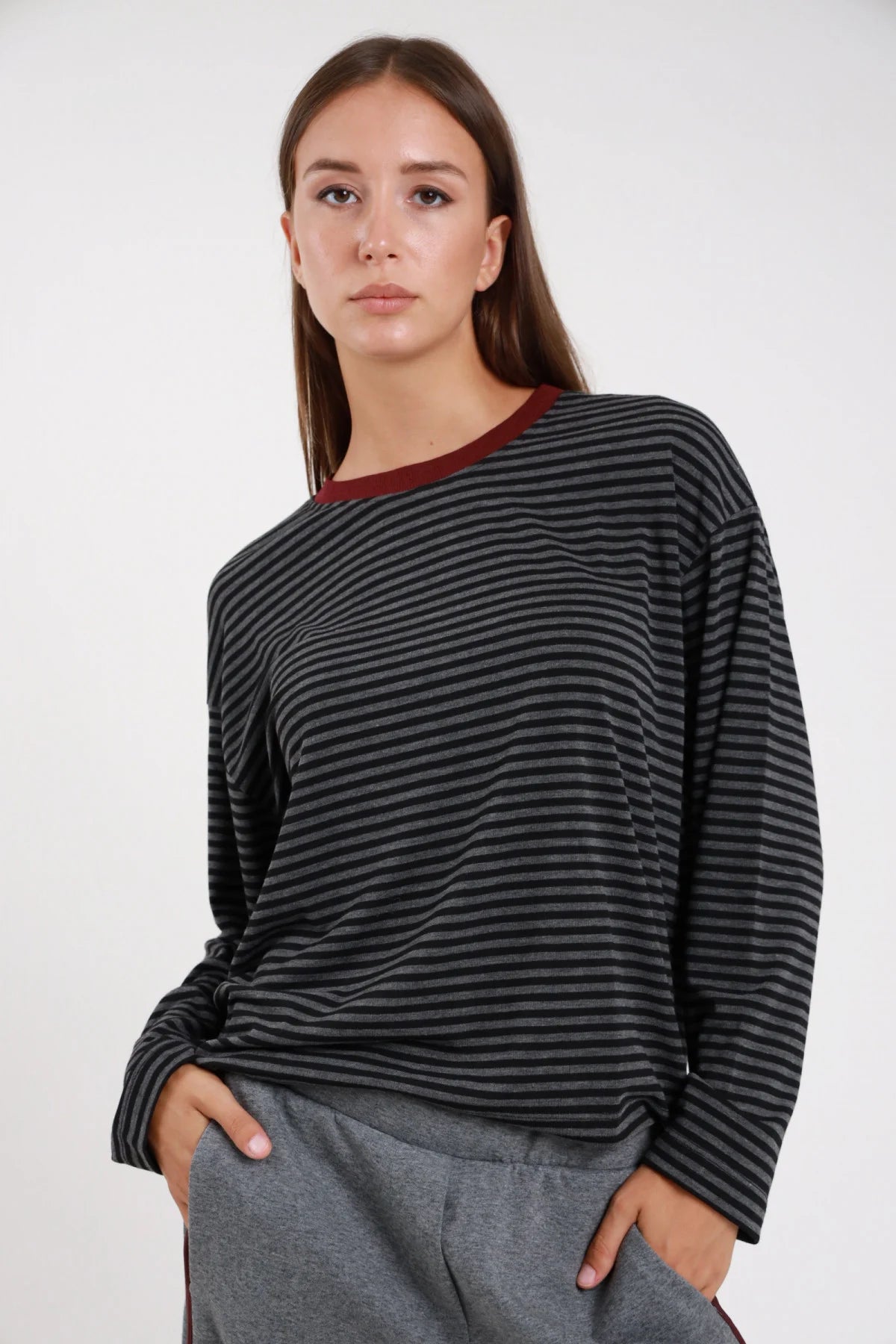 SUSY MIX MAGLIA A RIGHE ANTRACITE