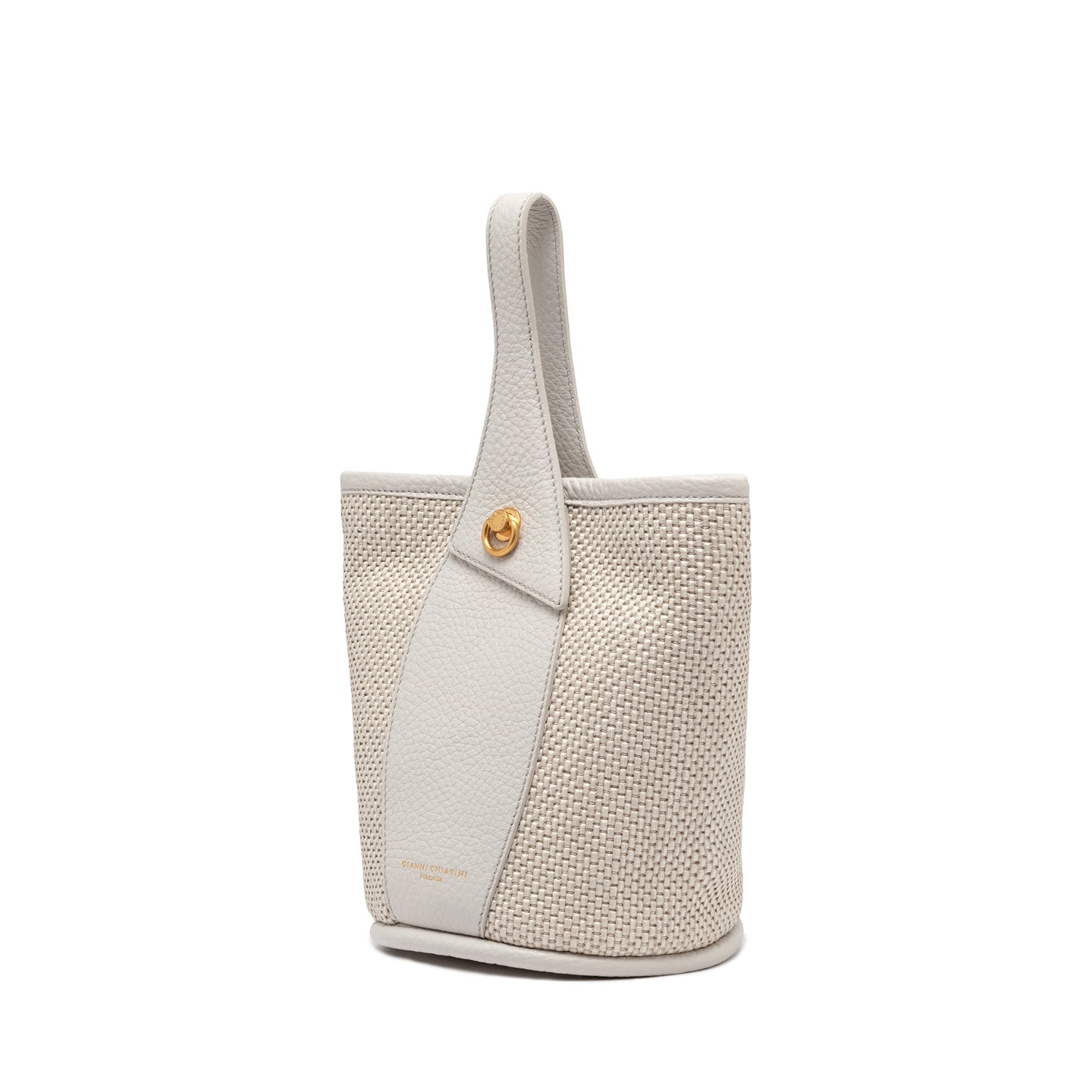Gianni Chiarini borsa donna a secchiello in tessuto di paglia intrecciata sabbia