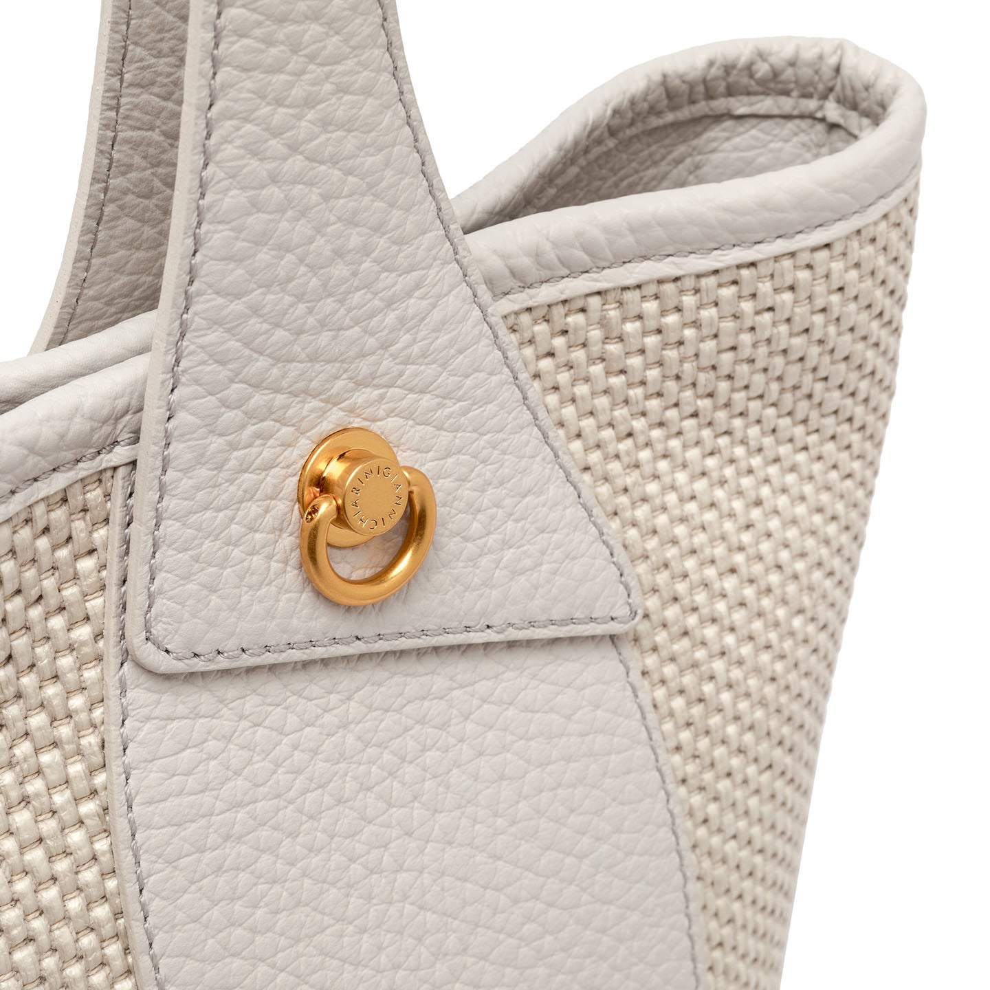 Gianni Chiarini borsa donna a secchiello in tessuto di paglia intrecciata sabbia