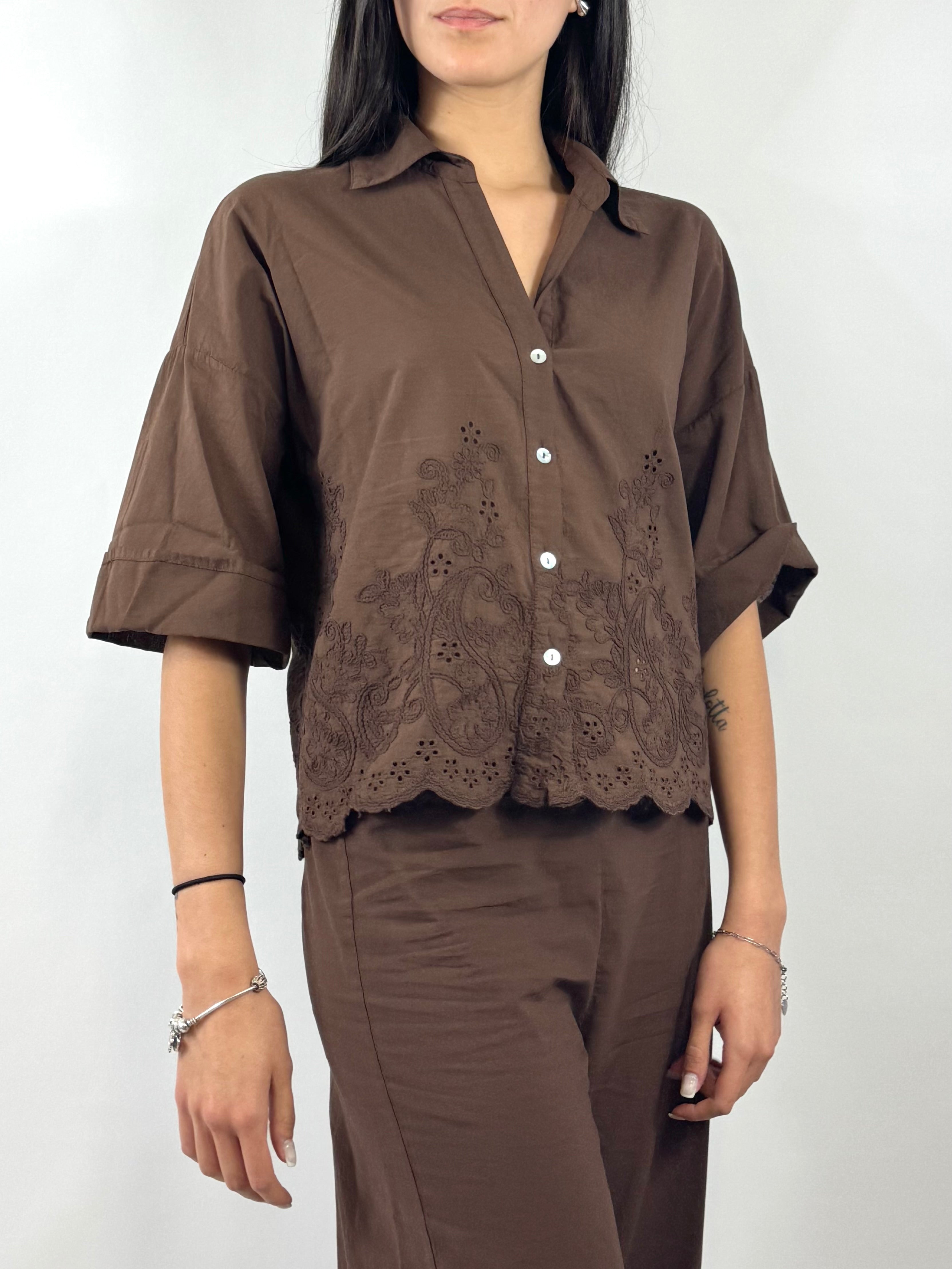 SUSY MIX CAMICIA RICAMI CIOCCOLATO