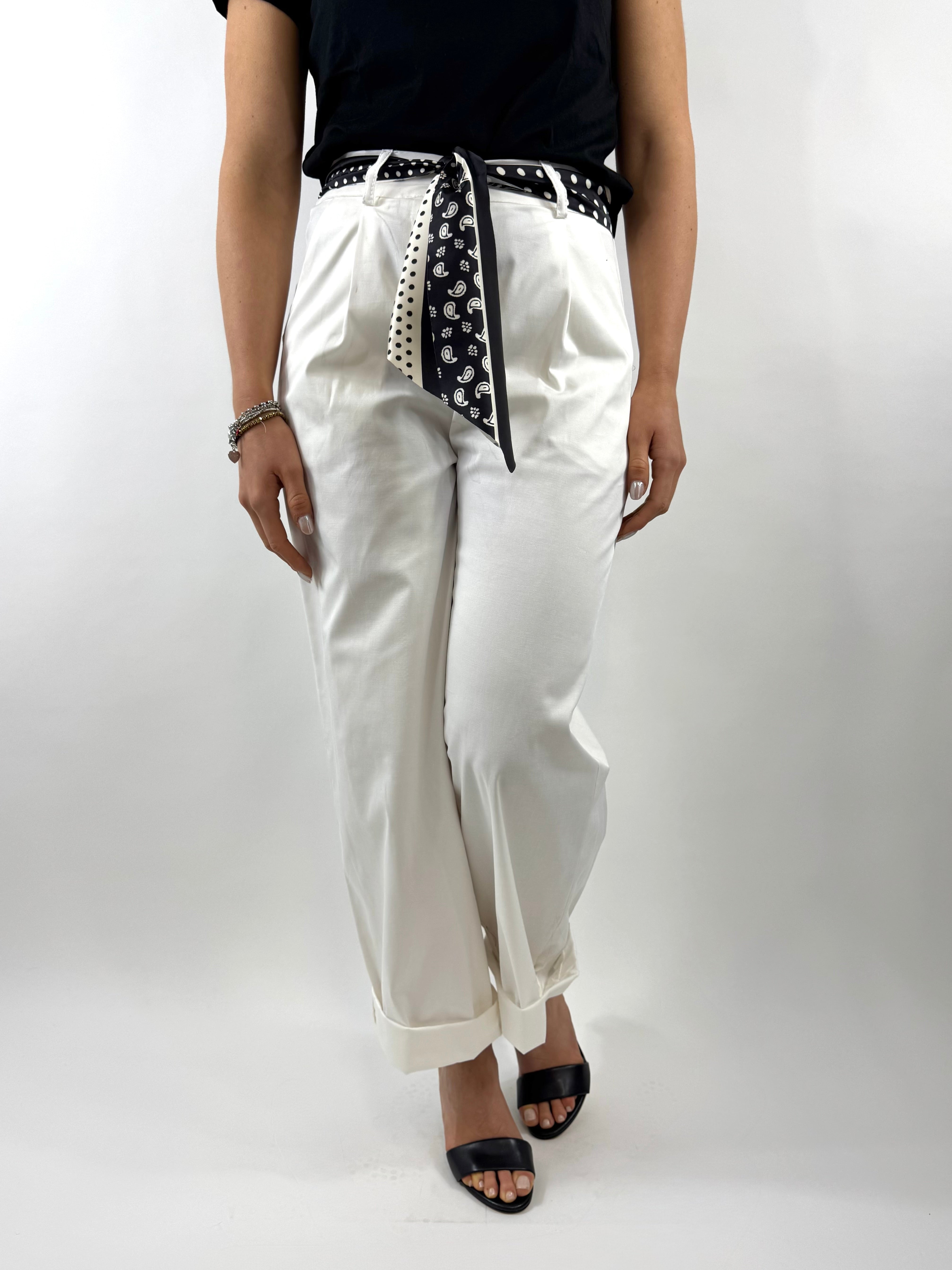 CECILE PANTALONE BIANCO CON FOULARD