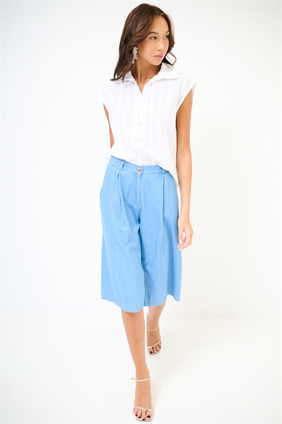 KIKISIX BERMUDA IN CHAMBRAY CELESTE