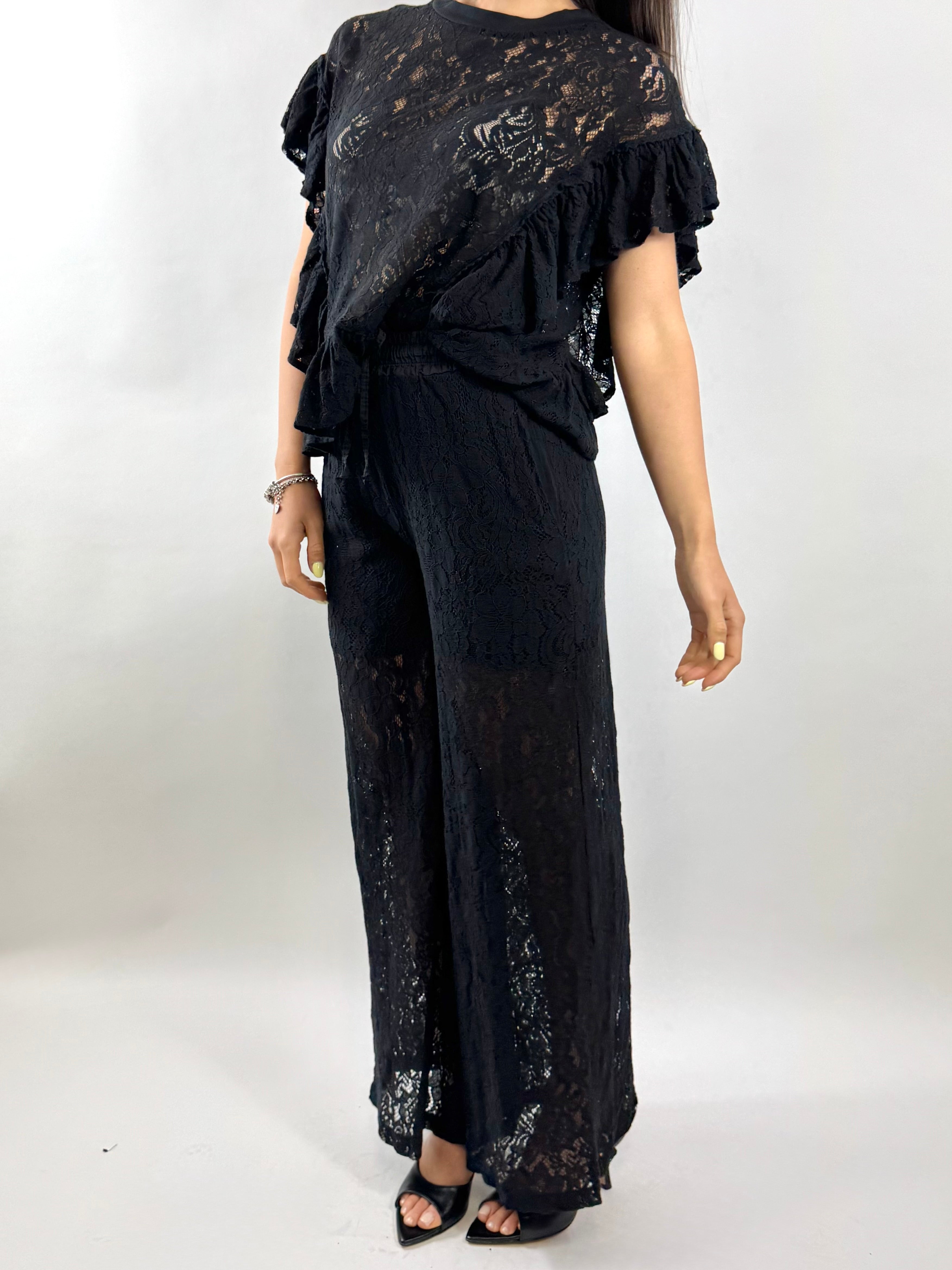 SUSY MIX PANTALONE IN PIZZO NERO