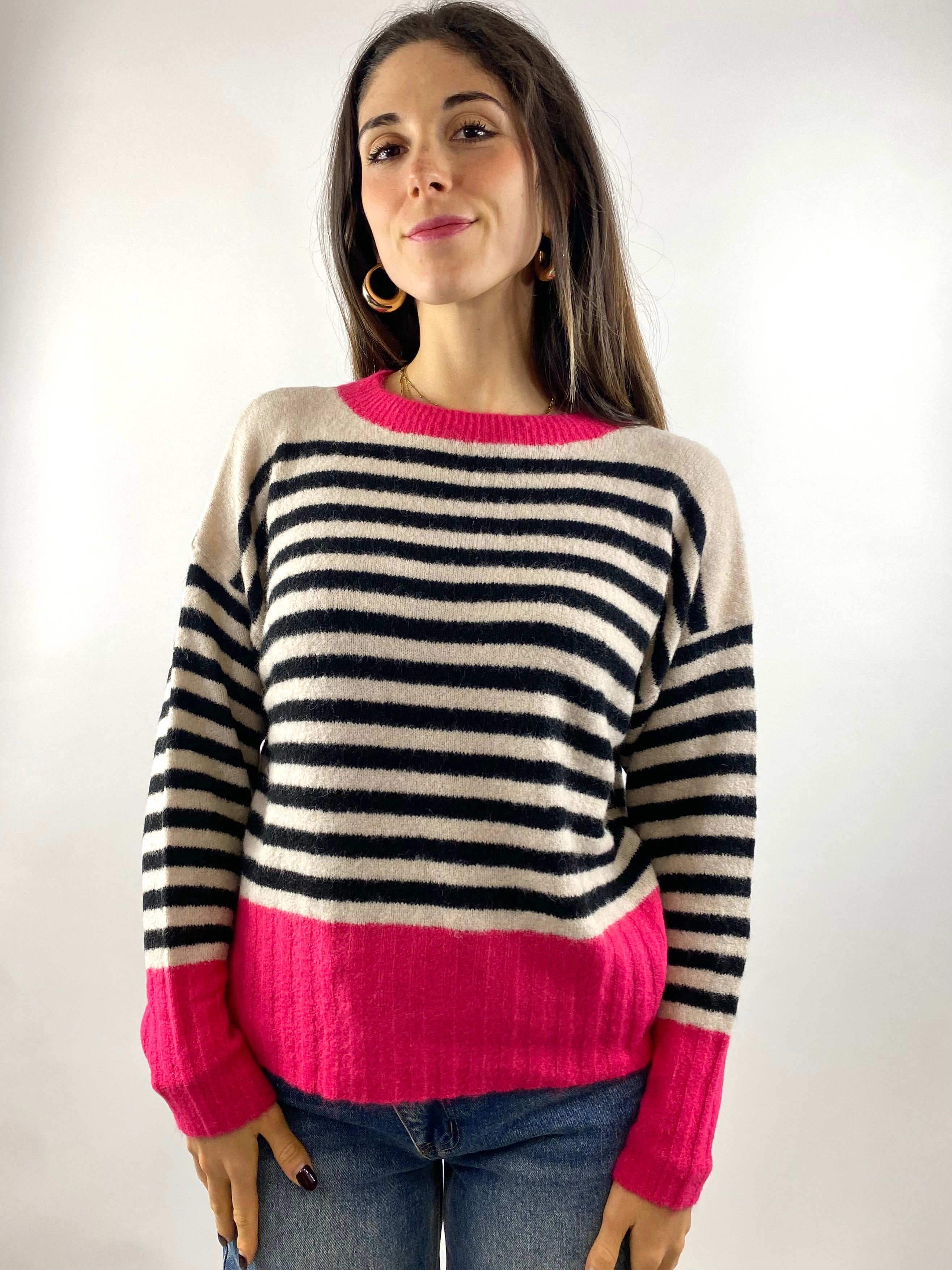 SUSY MIX MAGLIA RIGHE FUXIA
