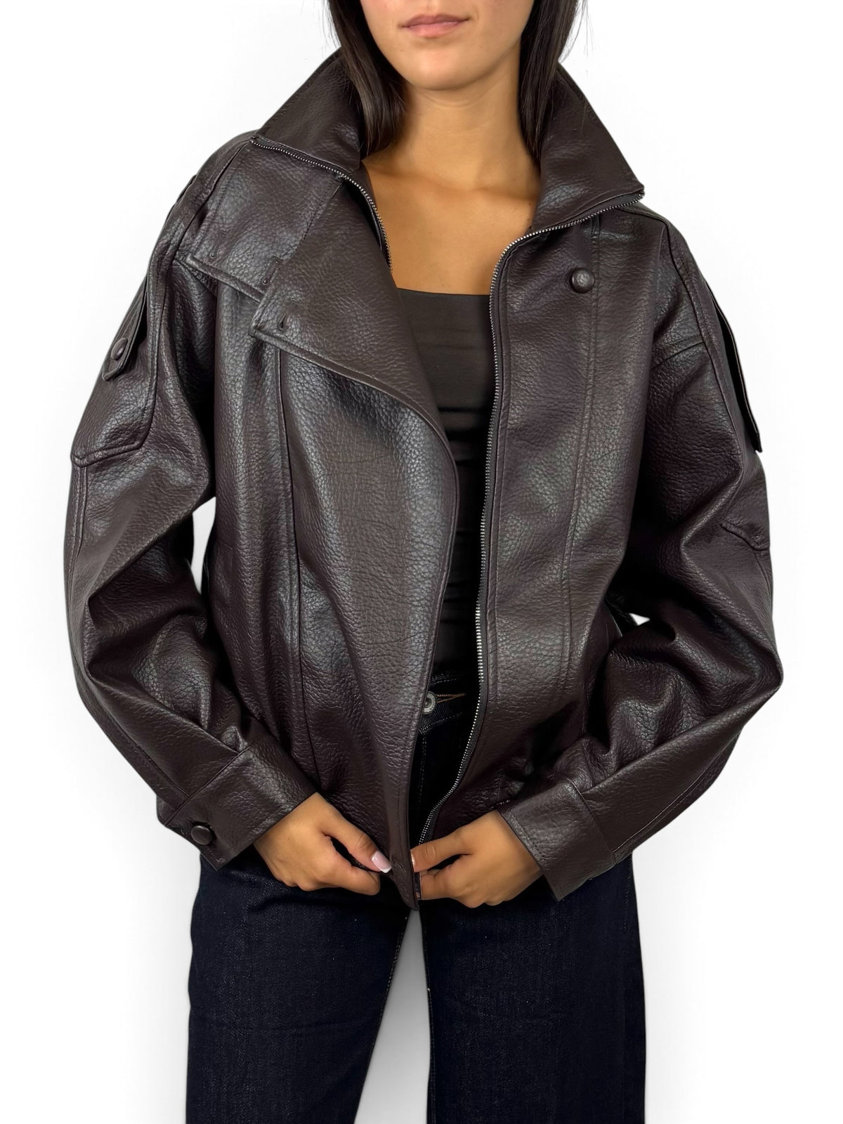 CECILE GIUBBOTTO BOMBER IN SIMILPELLE TESTA DI MORO