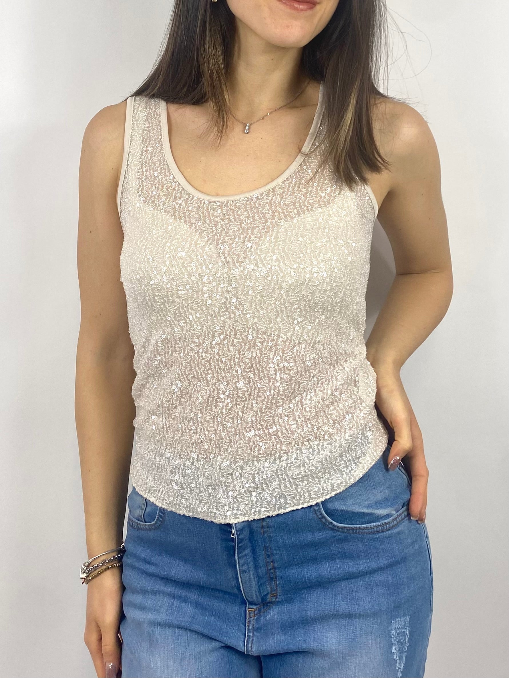 SUSY MIX TOP CON PAILLETTES CREMA