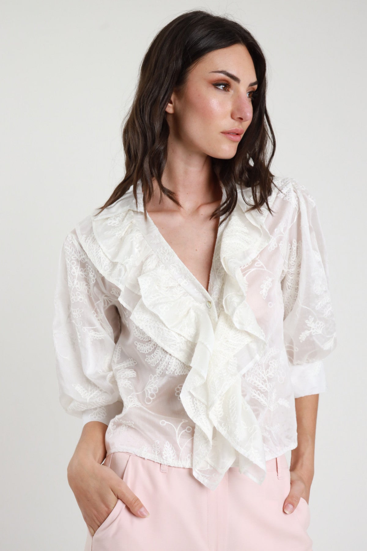 SUSYMIX CAMICIA CON RICAMI BURRO