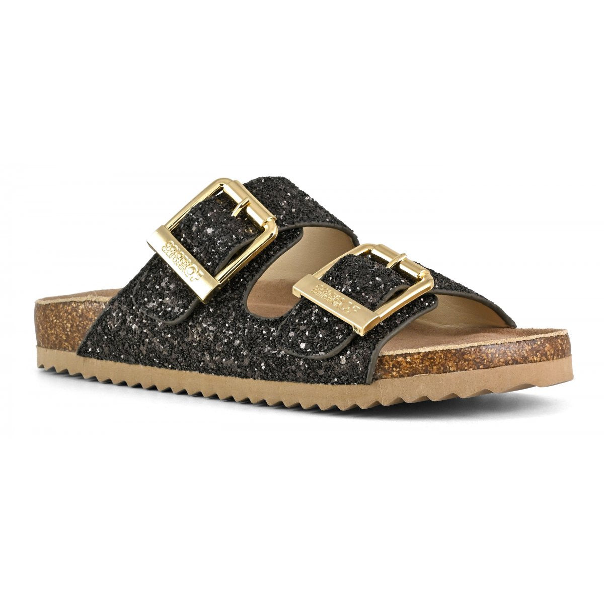 Colors Of California ciabatta donna in glitter nero con due fasce