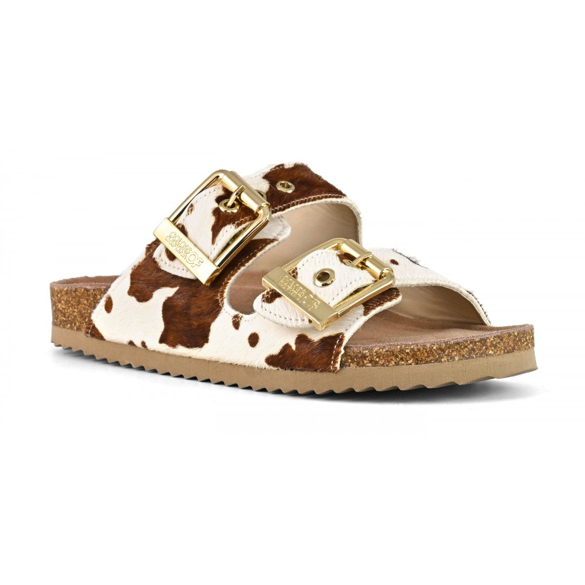 Colors Of California ciabatta donna due fasce cavallino cow fibbie oro