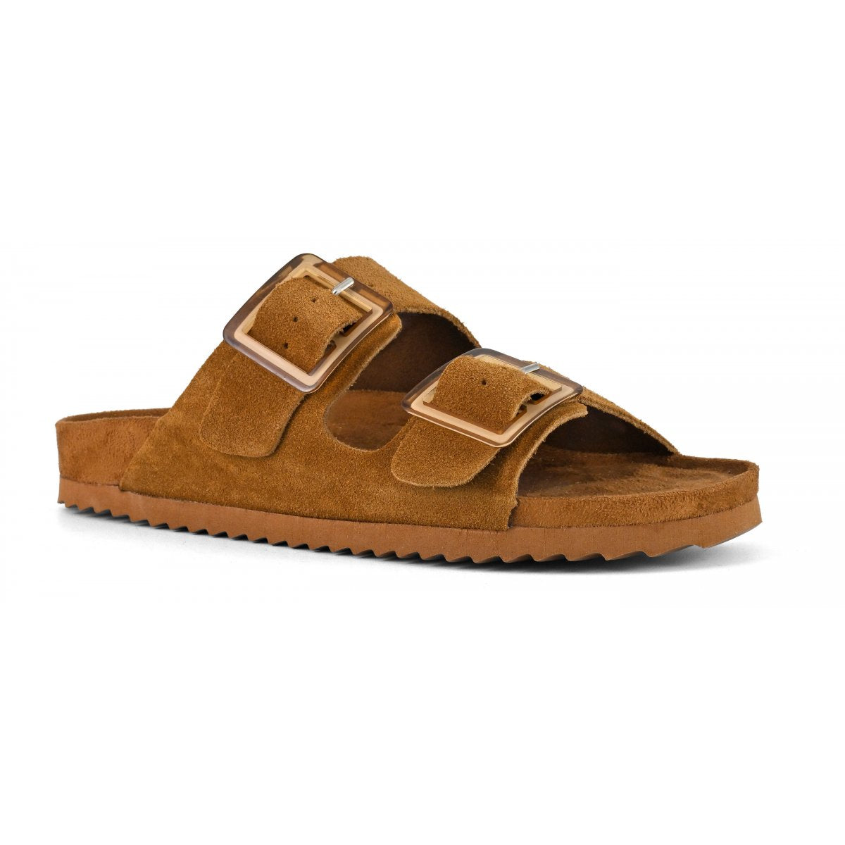 Colors Of California ciabatta donna in suede cuoio con due fasce e fibbie
