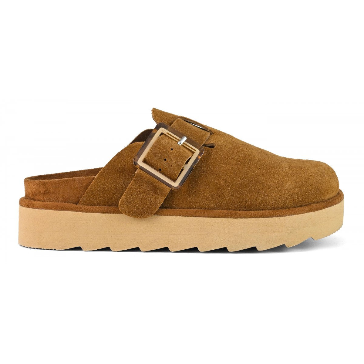 Colors Of California mules donna in suede cuoio con fondo alto