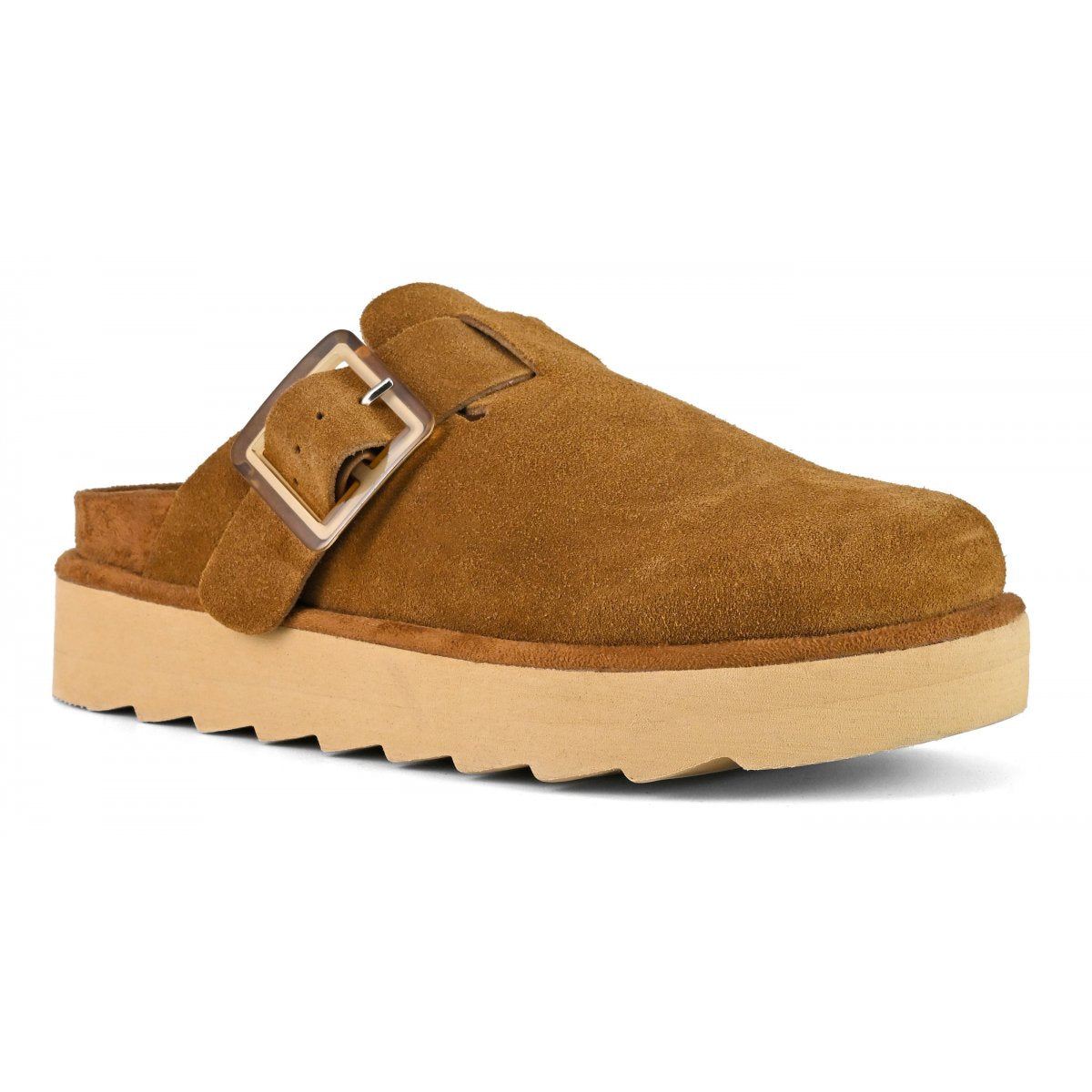 Colors Of California mules donna in suede cuoio con fondo alto
