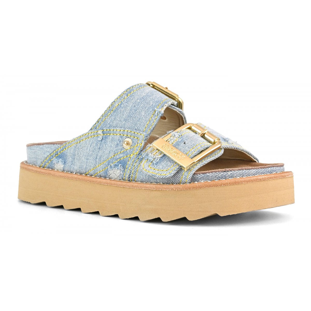 Colors Of California ciabatta donna in denim chiaro con doppia fibbia