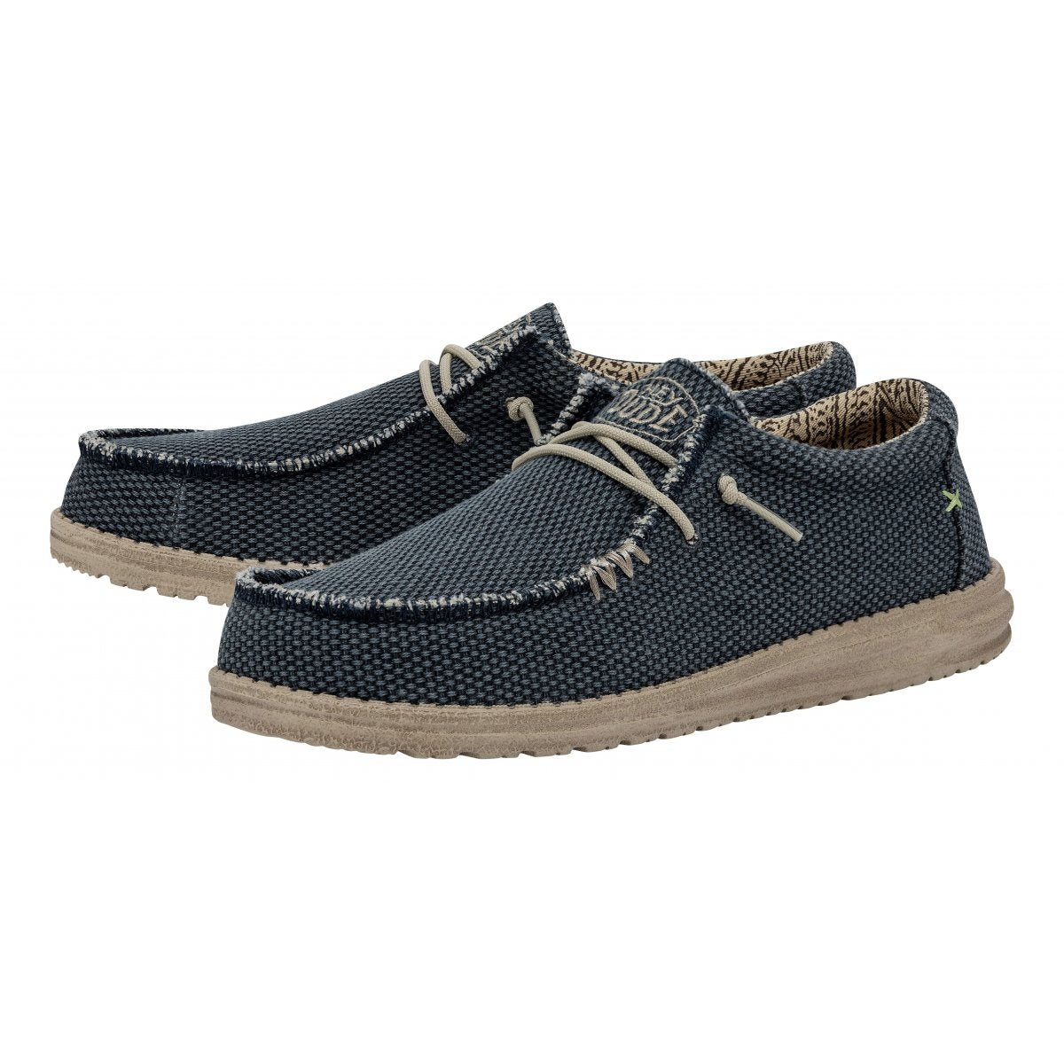 Hey Dude mocassino uomo cotone blu con dettagli fluo e beige