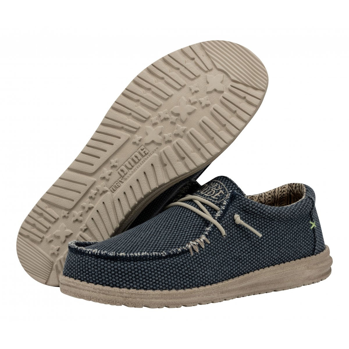 Hey Dude mocassino uomo cotone blu con dettagli fluo e beige