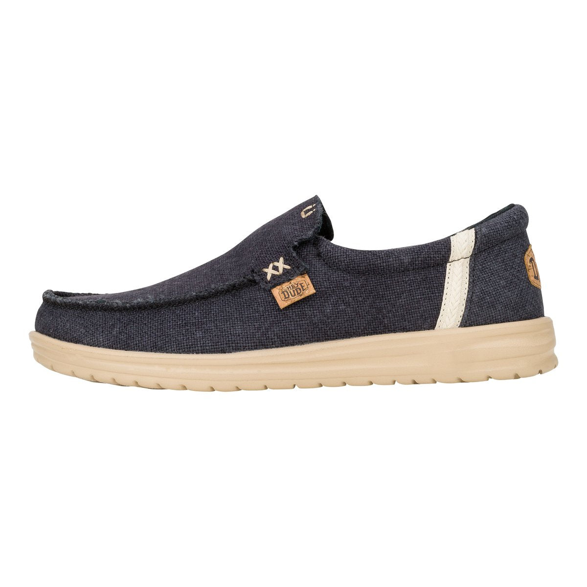 HEY DUDE mocassino uomo in tessuto colore nero con dettagli a contrasto crema