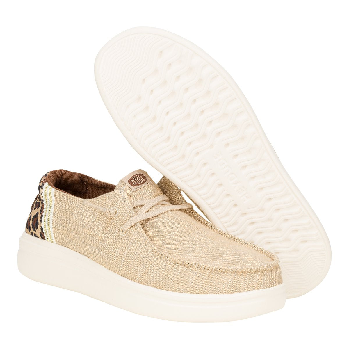Hey Dude mocassino donna cotone beige e dettagli animalier