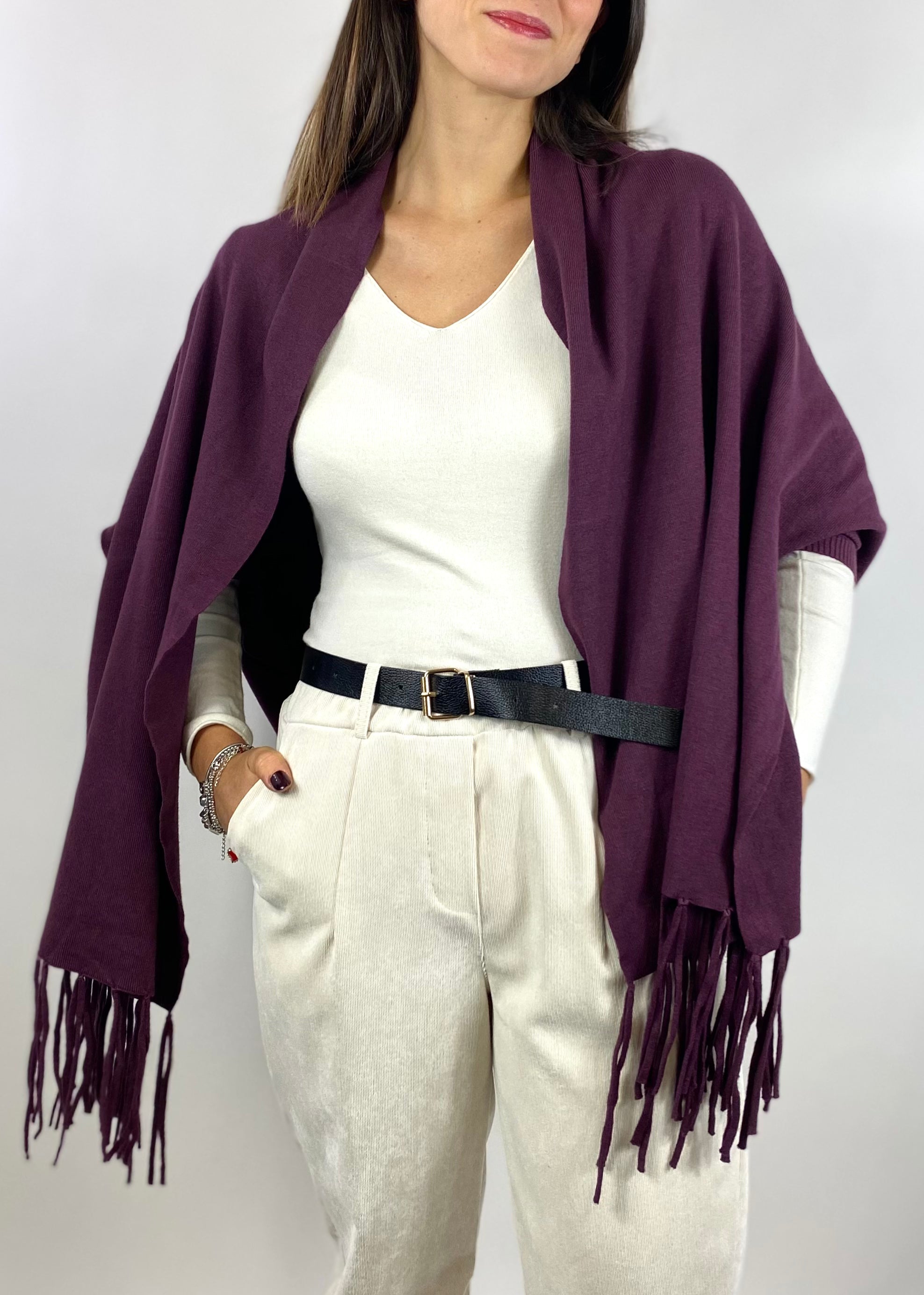 SUSY MIX CARDIGAN CON FRANGE VINO