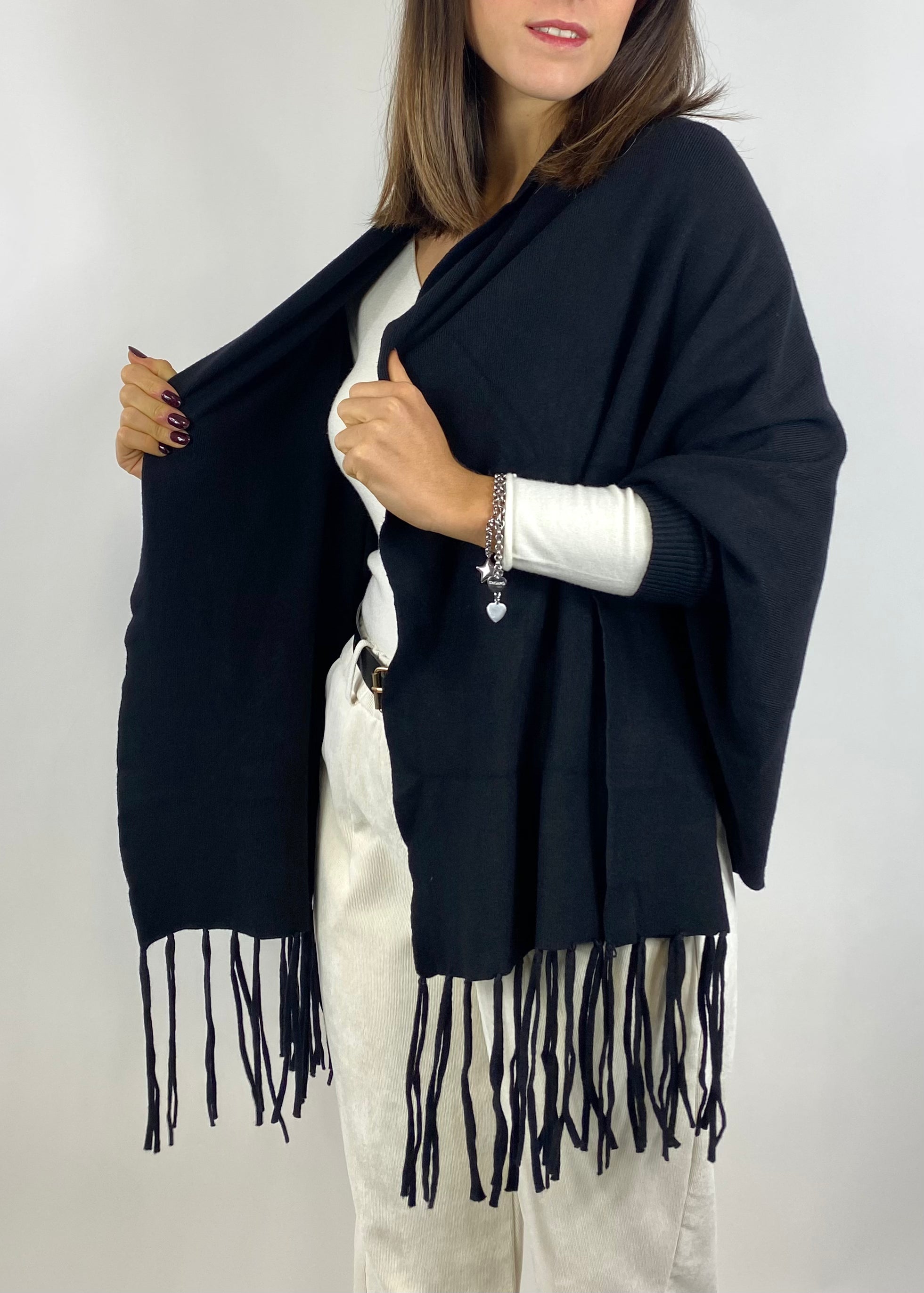 SUSY MIX CARDIGAN CON FRANGE NERO
