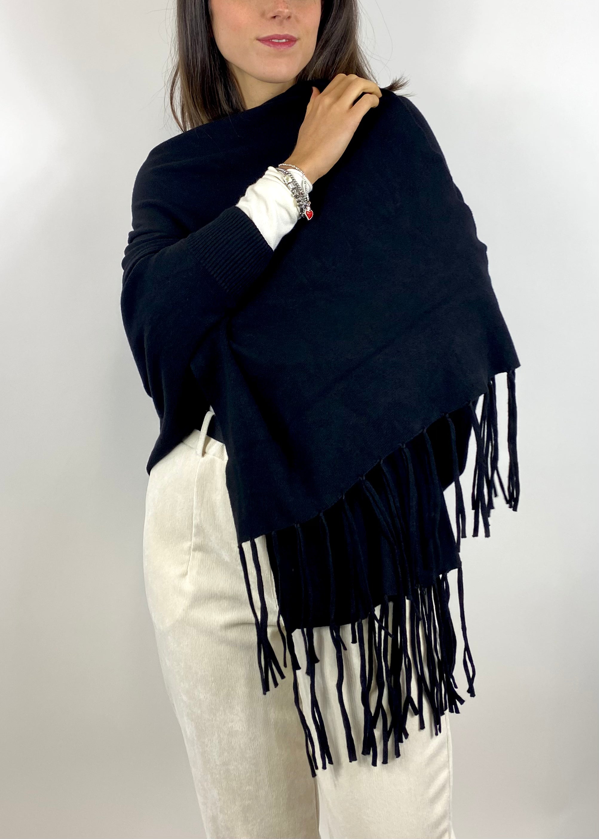 SUSY MIX CARDIGAN CON FRANGE NERO