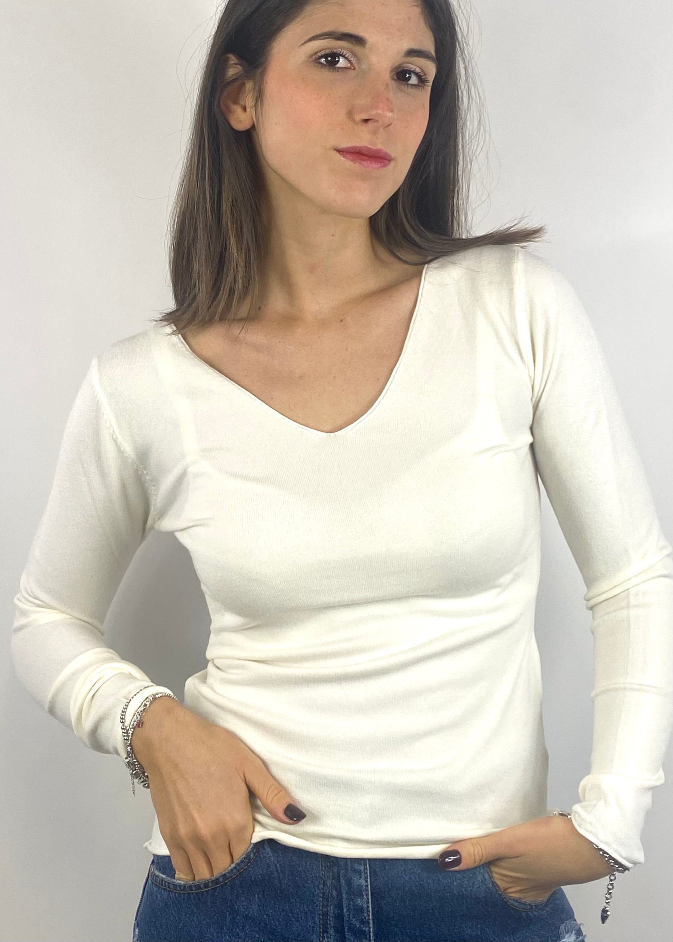 SUSY MIX MAGLIA CON SCOLLO CREMA