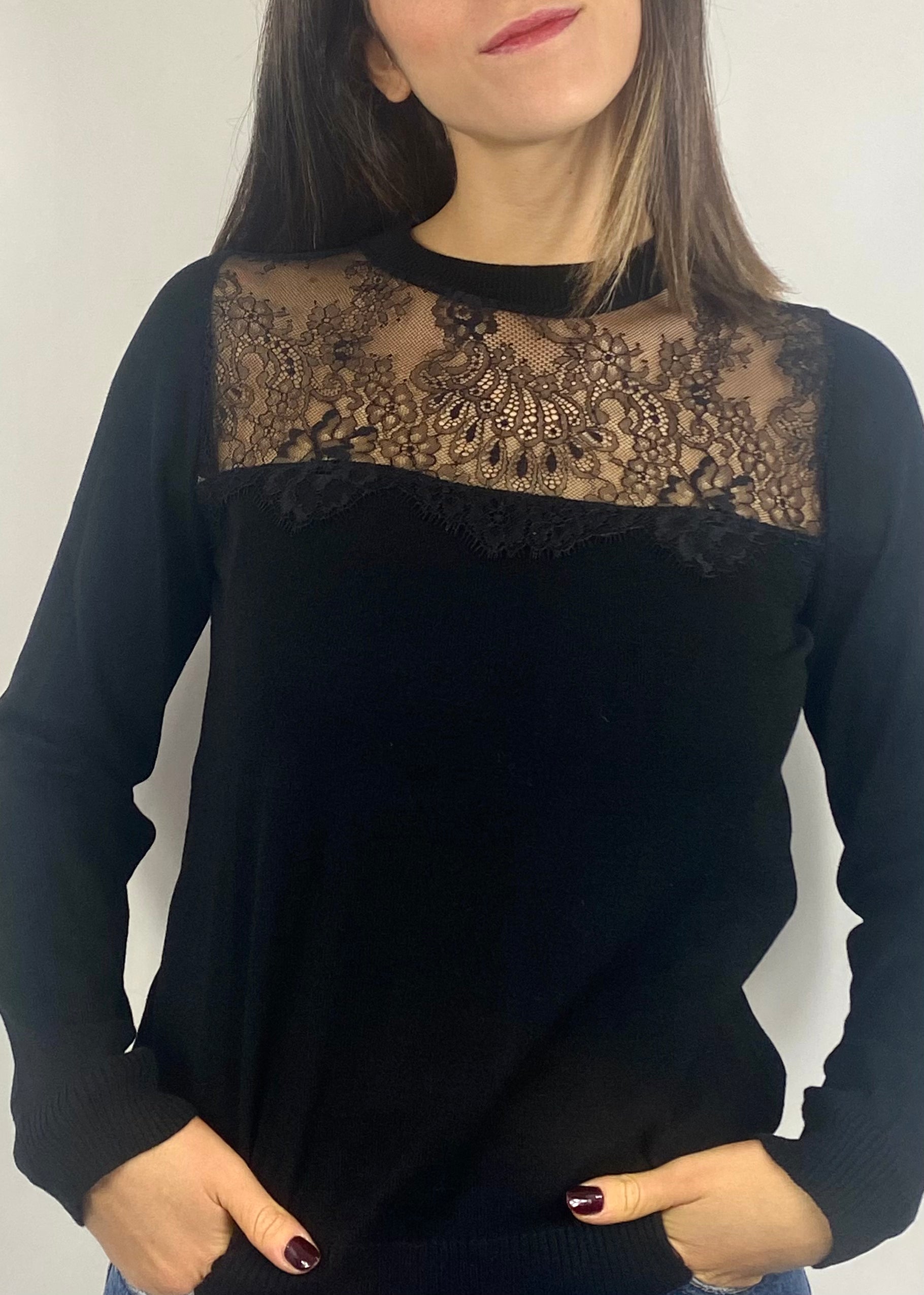 SUSY MIX MAGLIA CON PIZZO NERO