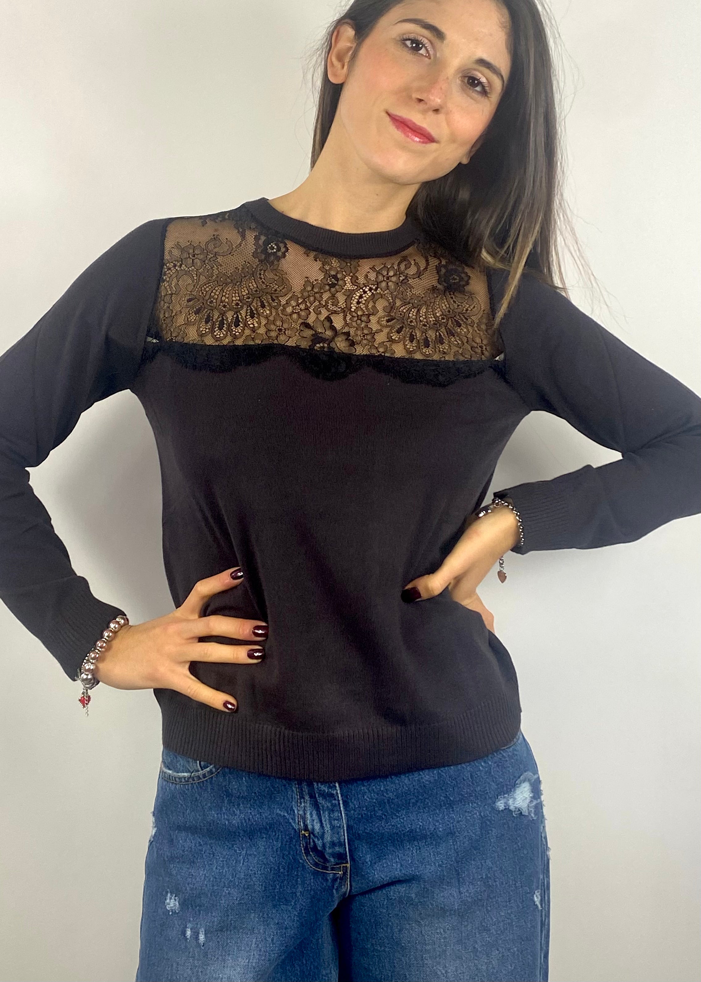 SUSY MIX MAGLIA CON PIZZO MORO