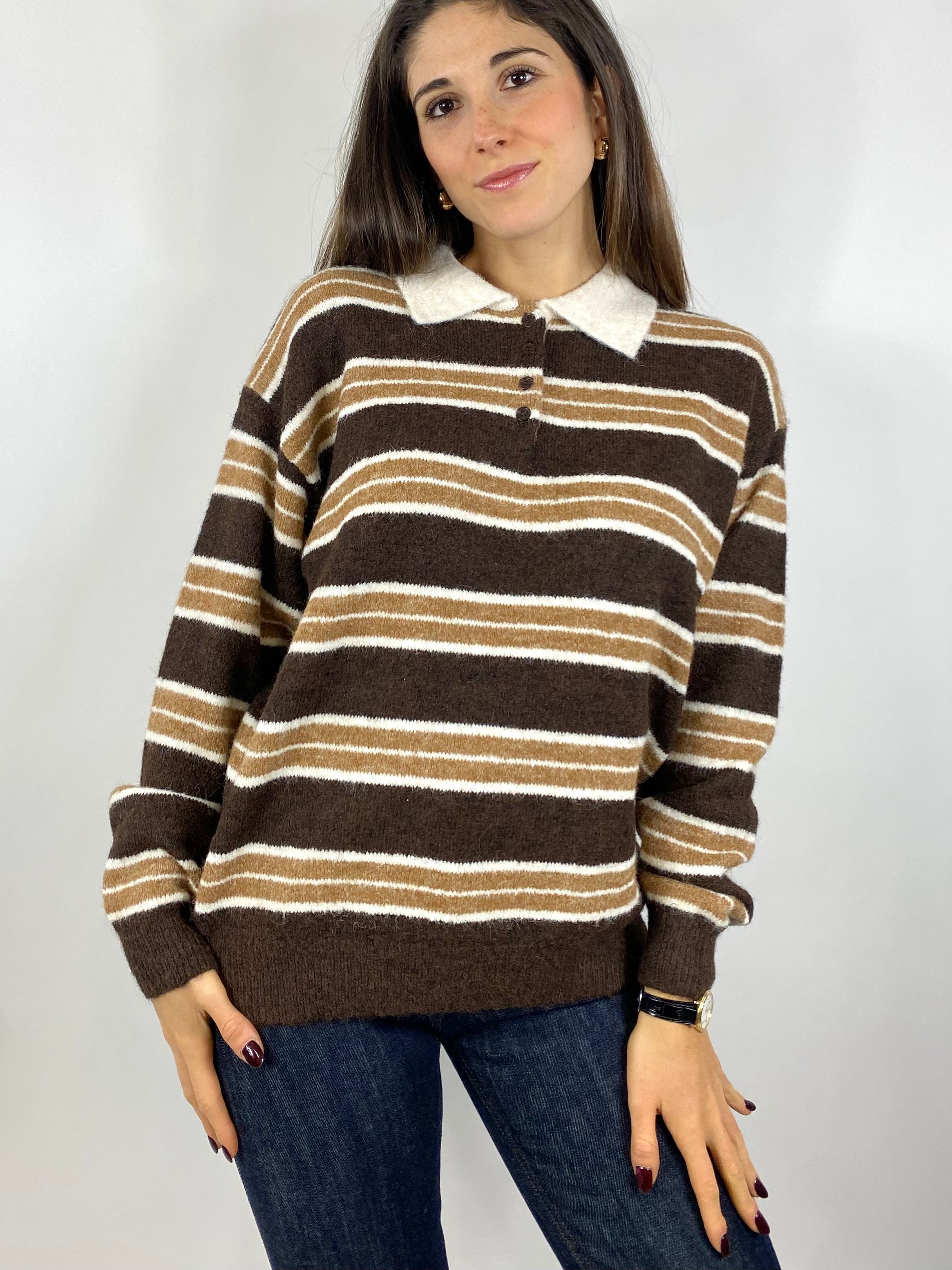 CECILE POLO A RIGHE MARRONE