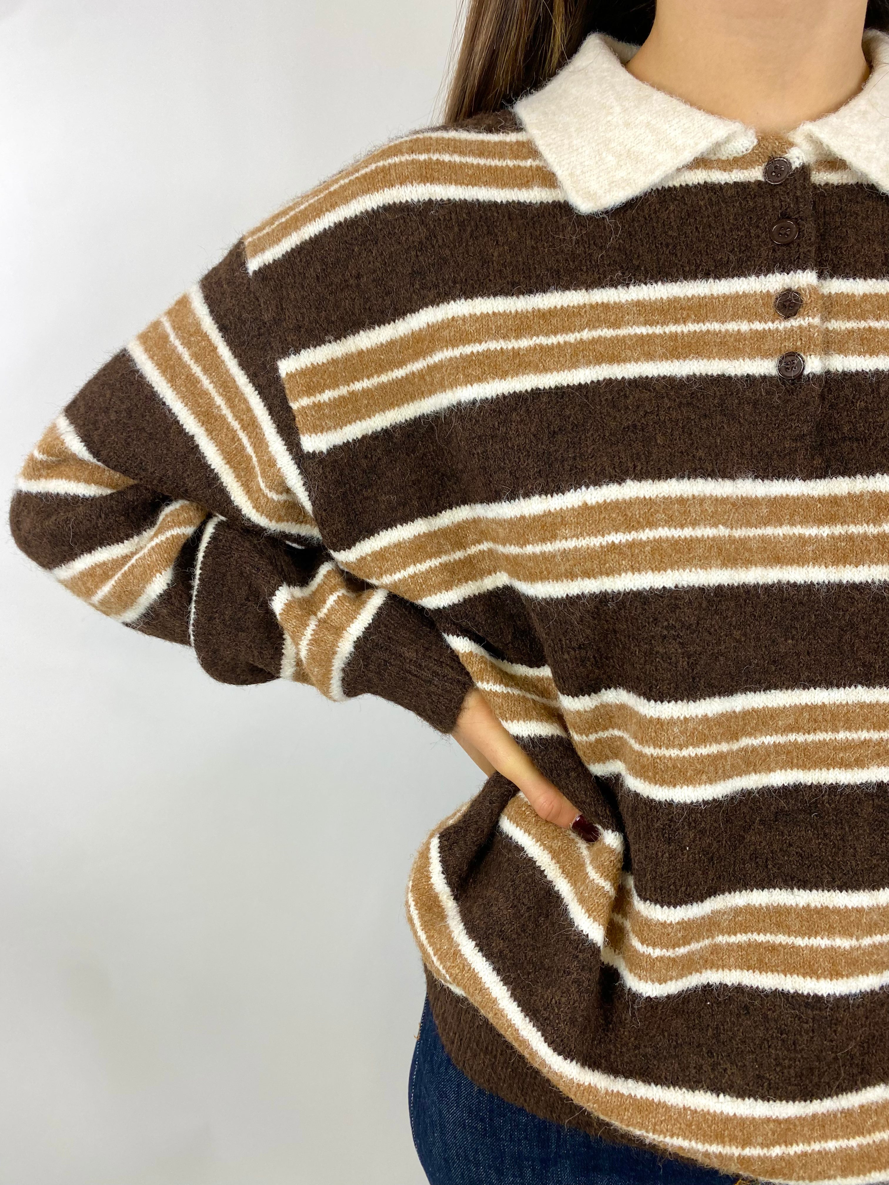 CECILE POLO A RIGHE MARRONE