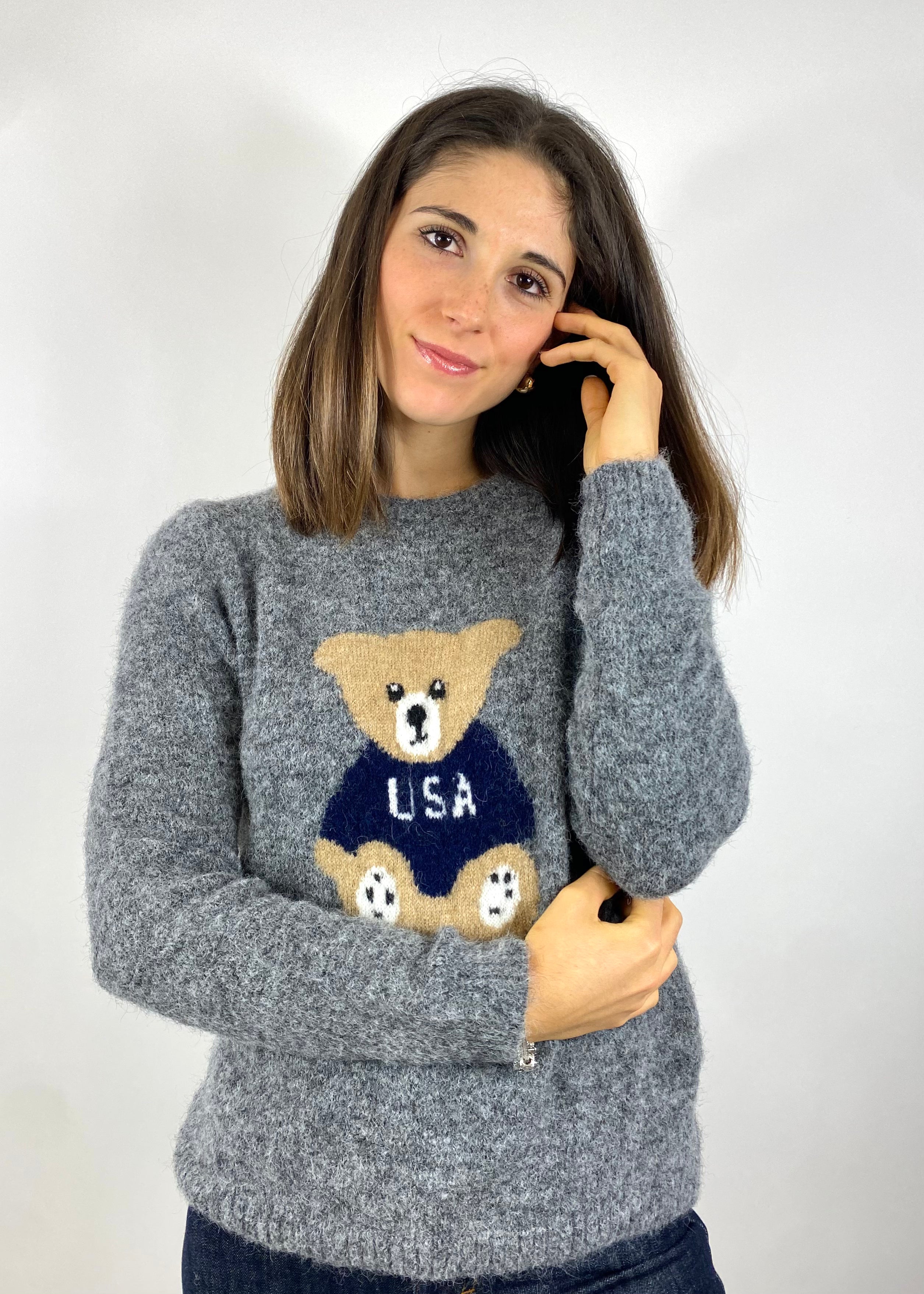 SUSY MIX MAGLIONE CON ORSETTO GRIGIO