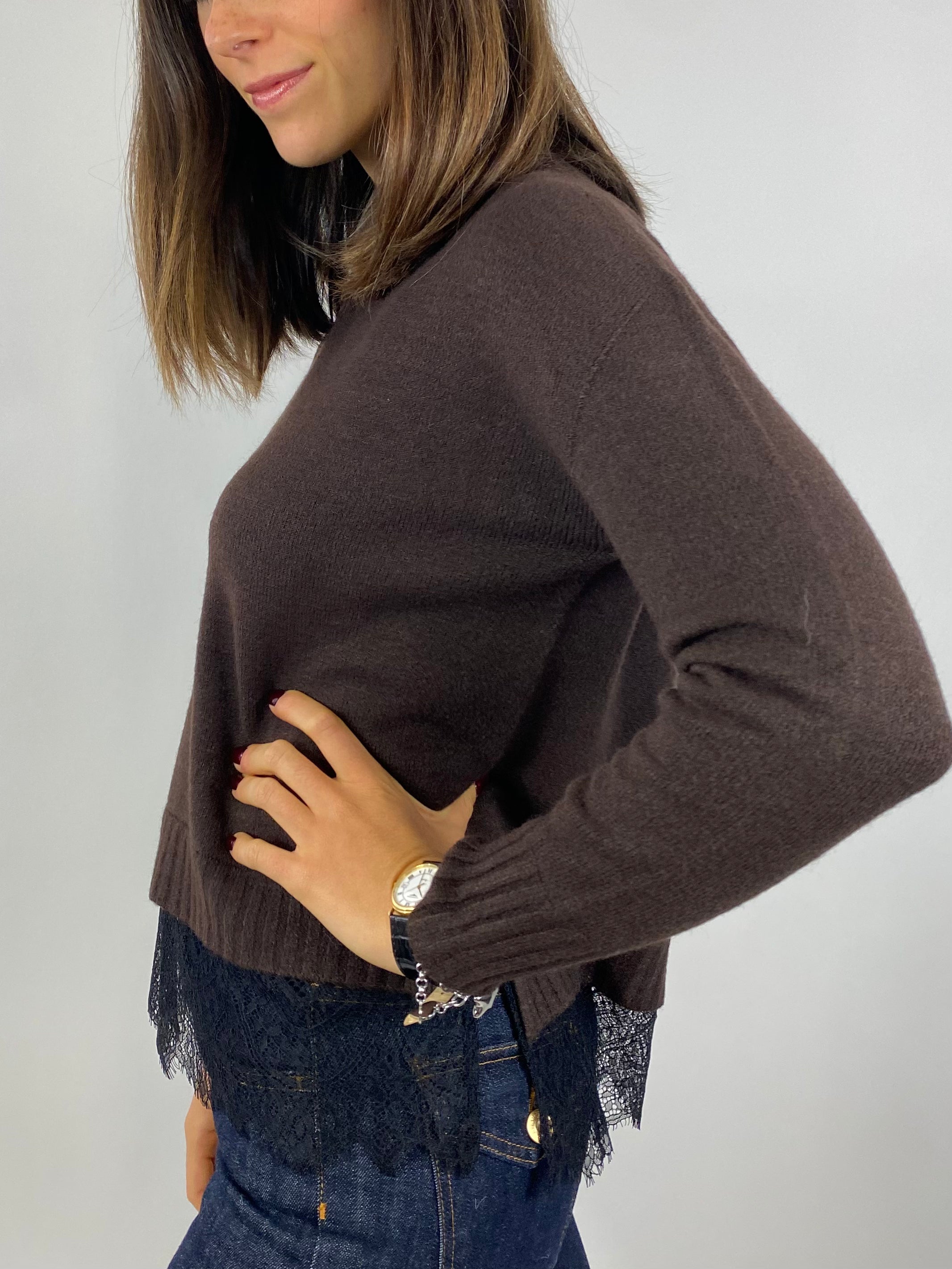 SUSY MIX MAGLIA CON INSERTI IN PIZZO MORO