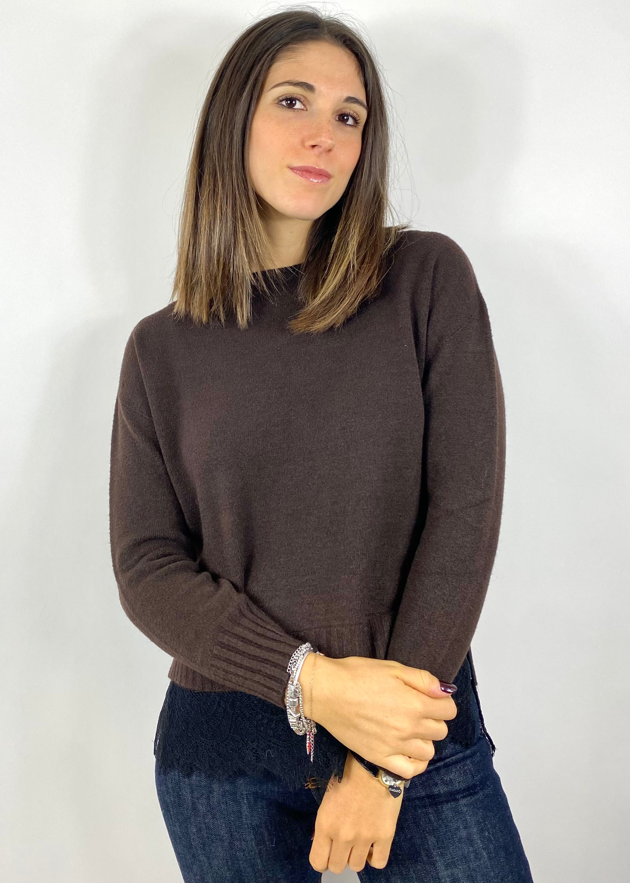 SUSY MIX MAGLIA CON INSERTI IN PIZZO MORO